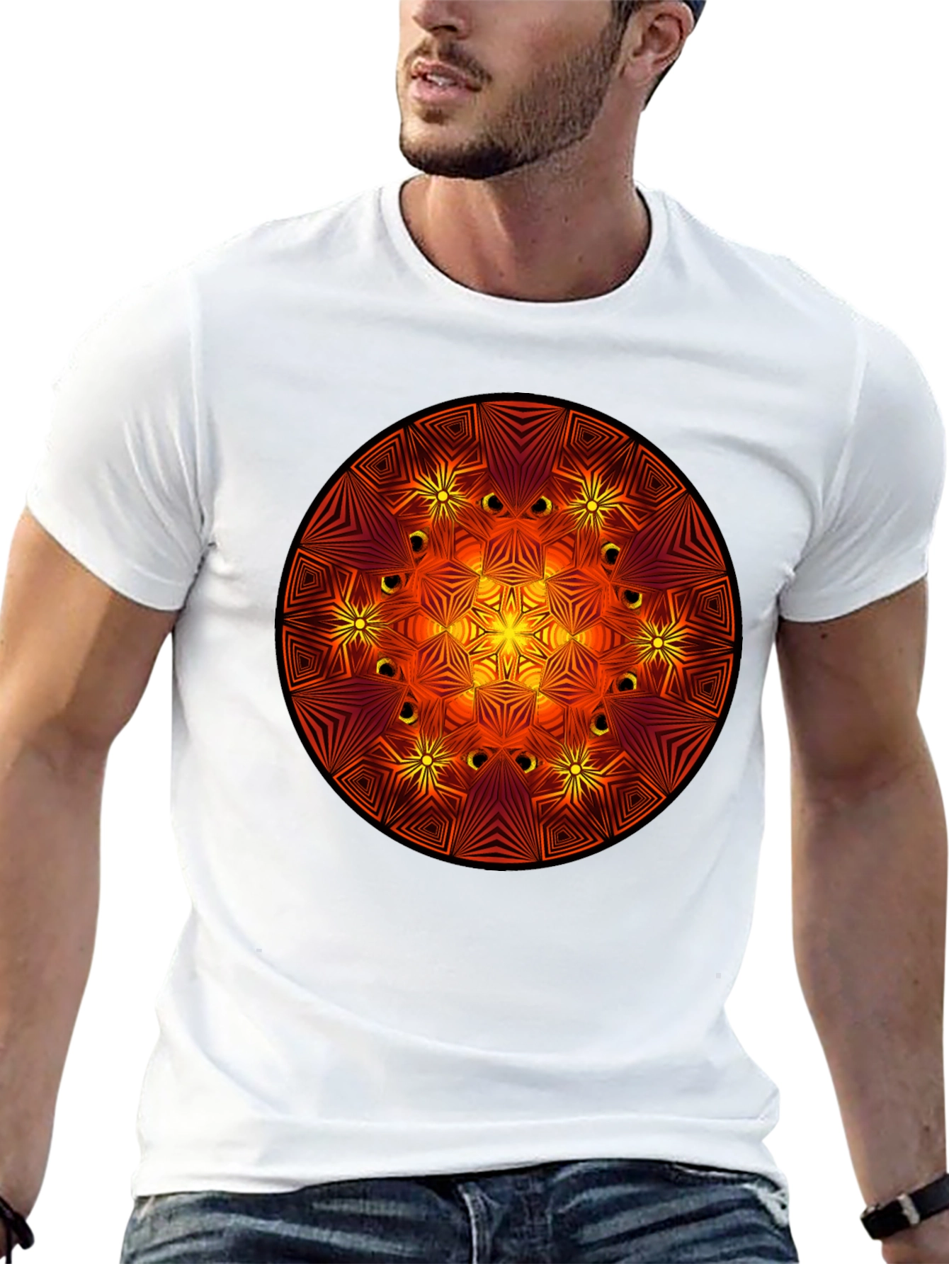 Fiery Mandala Graphic Black T-Shirt