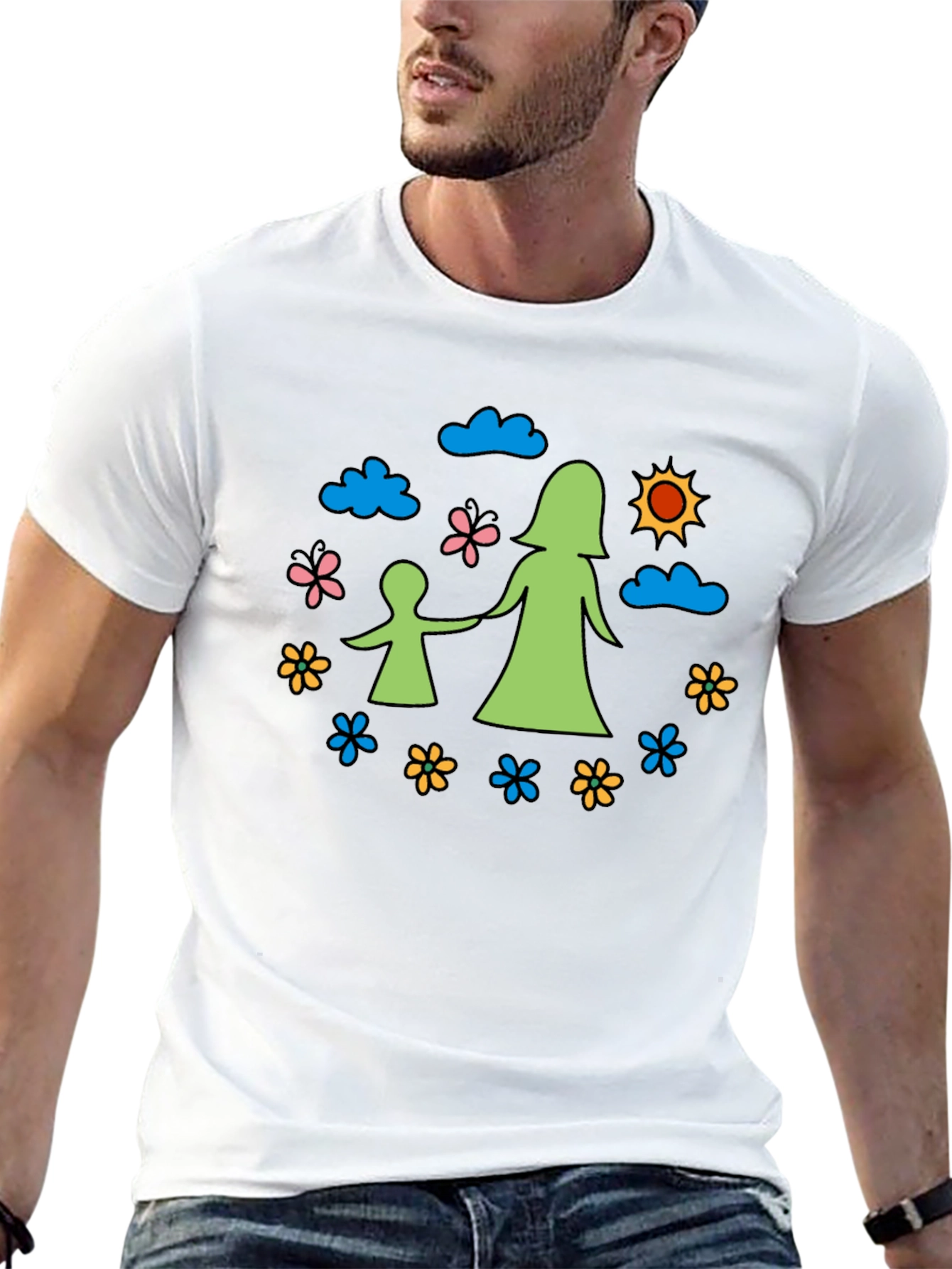 Mother & Child Graphic Tee - Black Cotton Blend