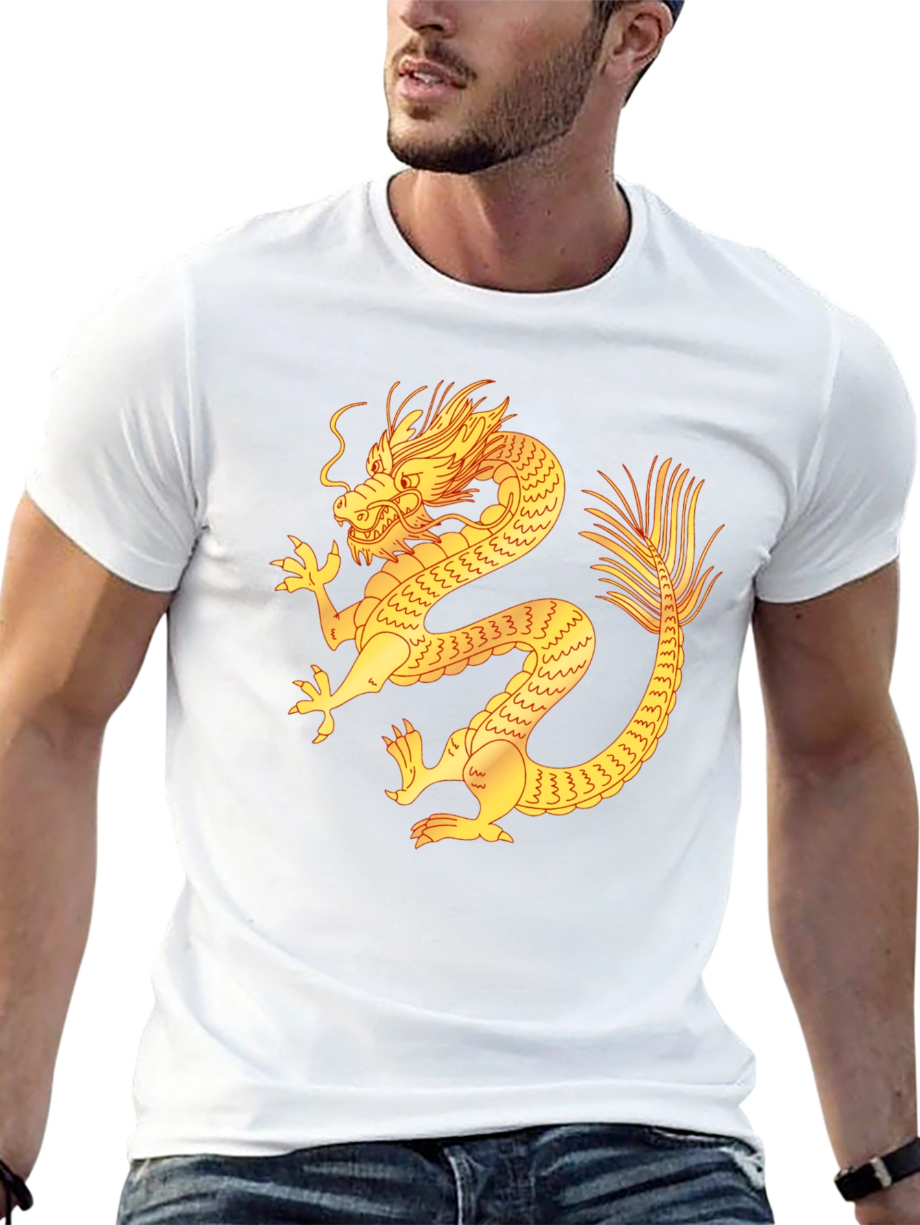 Black T-Shirt with Golden Dragon Design