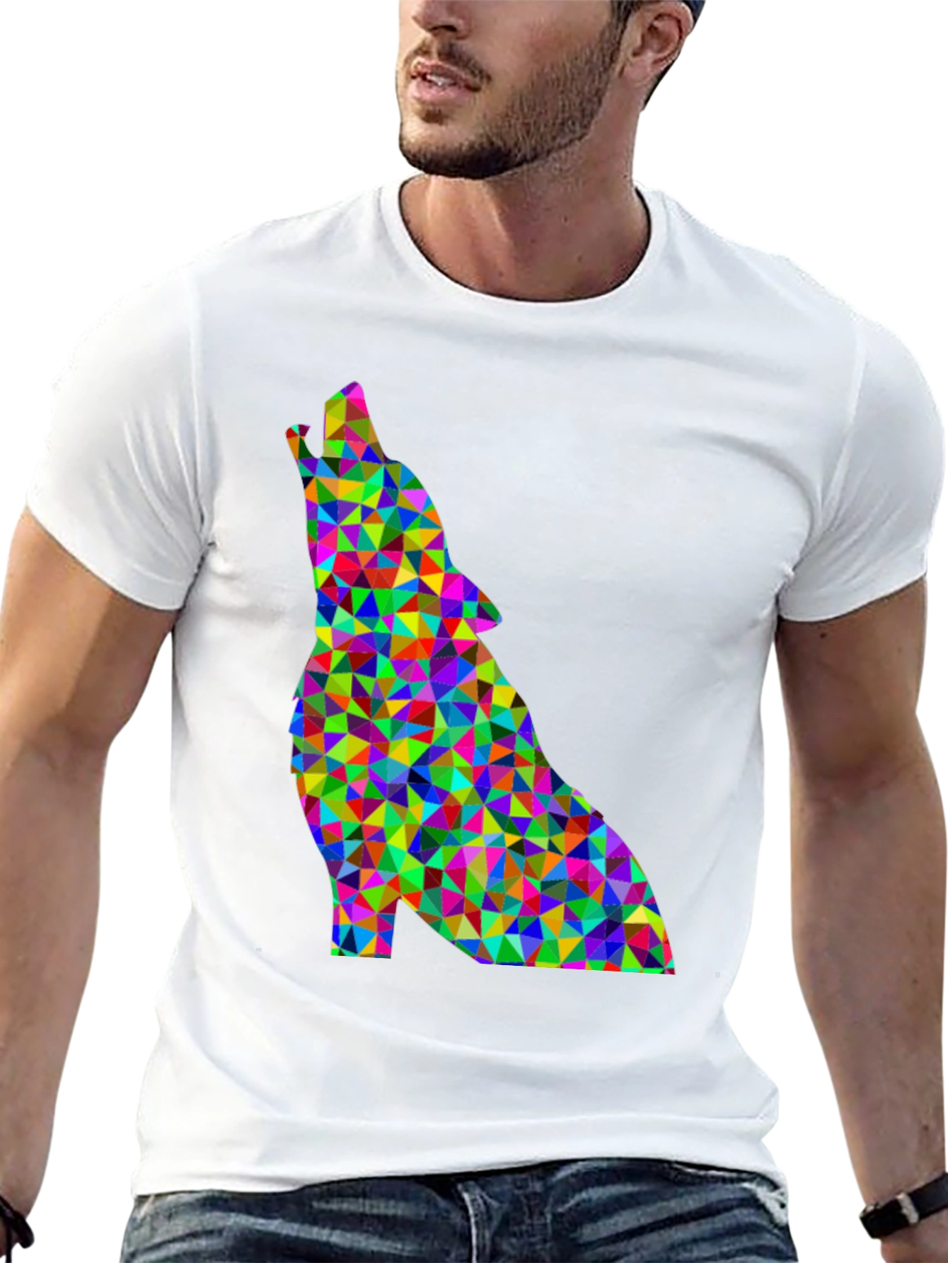 Geometric Wolf Graphic Tee - Modern Art Design