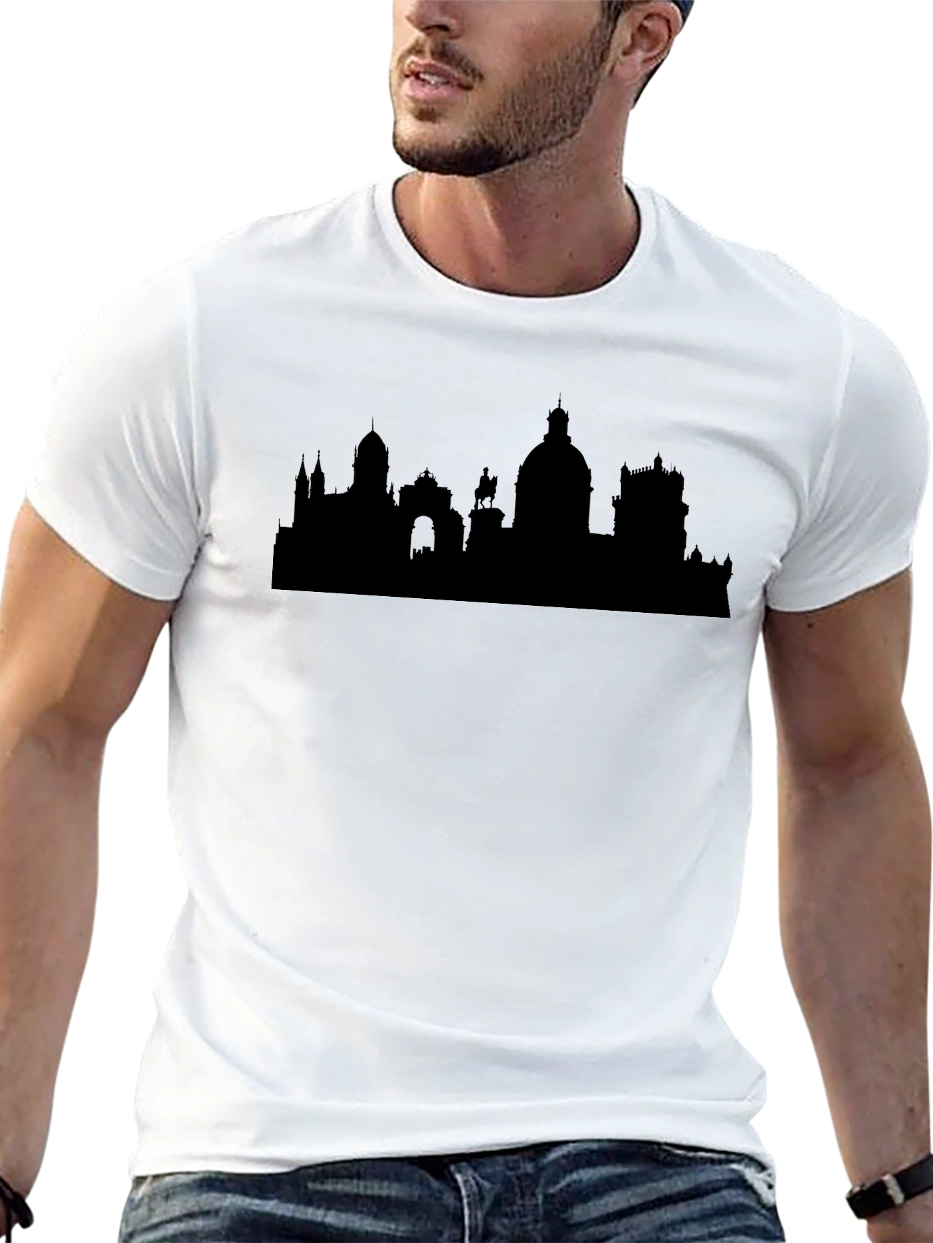 Black T-Shirt - City Skyline Silhouette Design
