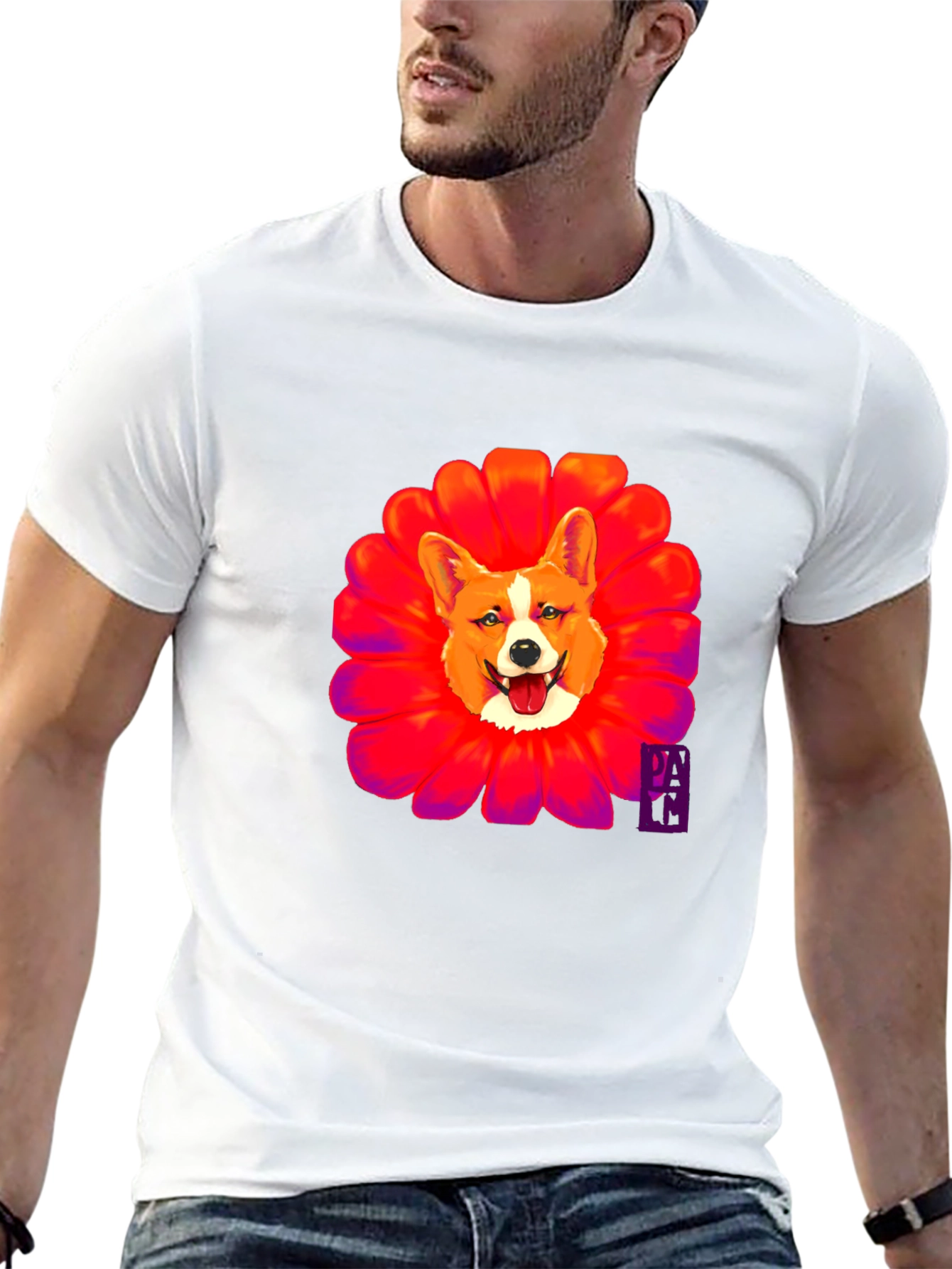 Corgi Flower Graphic Black T-Shirt