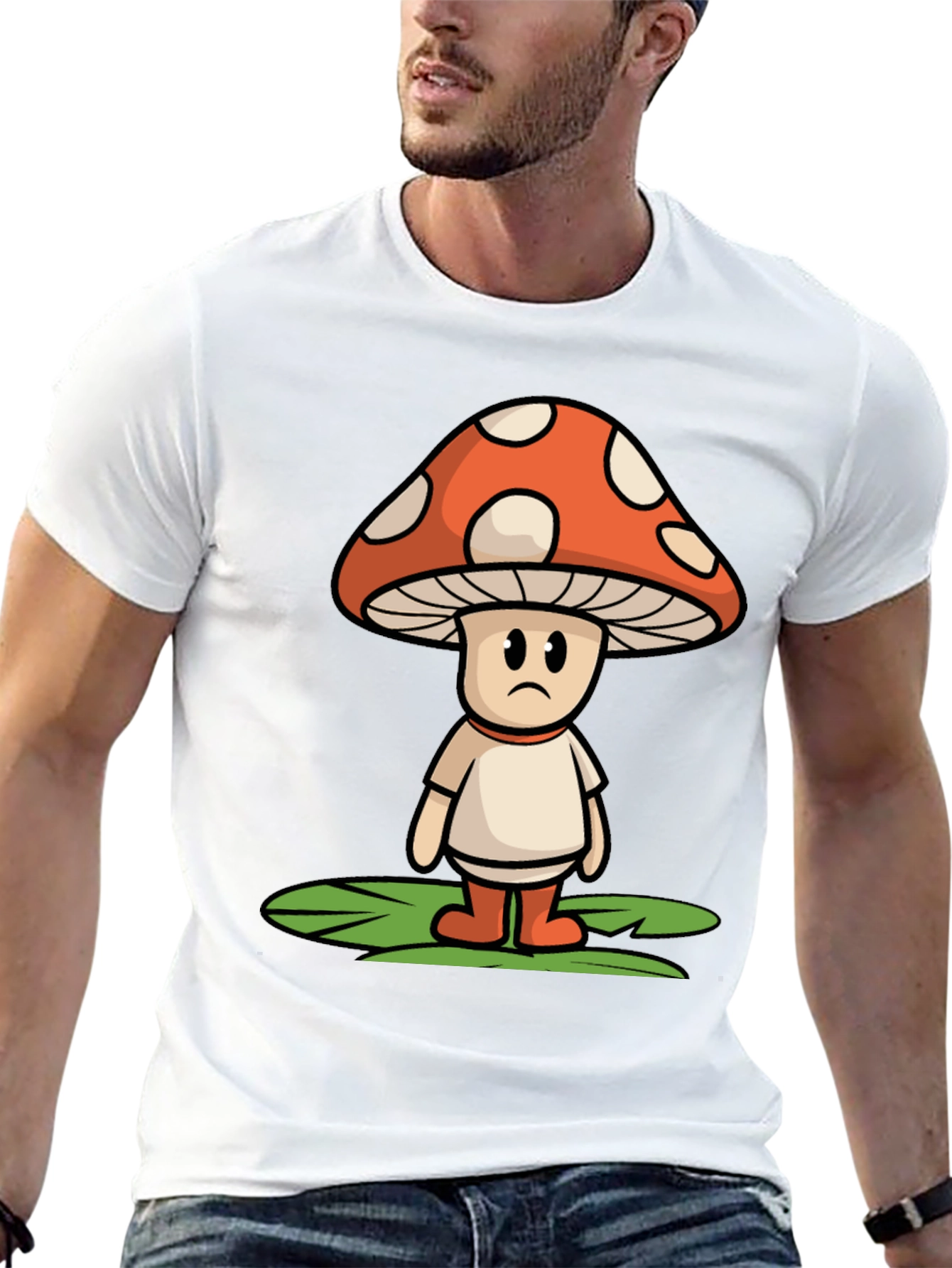 Sad Mushroom Graphic Tee - Funky Black T-Shirt