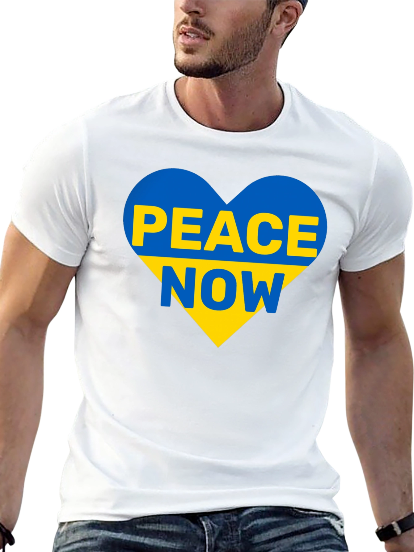 Ukraine Peace Now T-Shirt Blue and Yellow