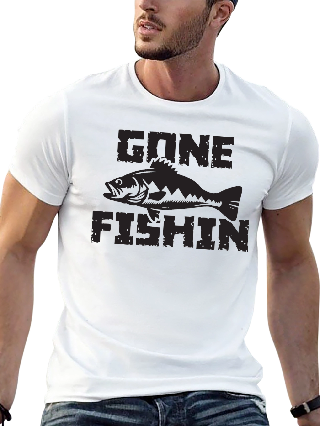 Gone Fishin Black Graphic Tee