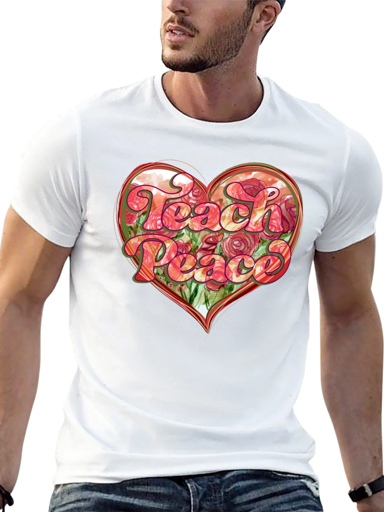 Teach Peace Heart Graphic T-Shirt