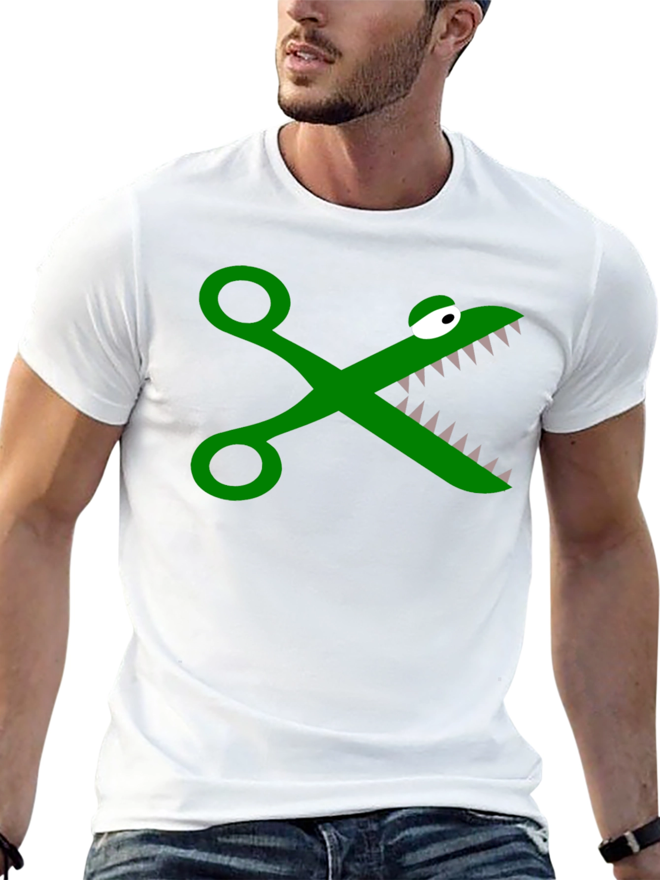 Funny Crocodile Scissors Graphic Tee - Black Cotton