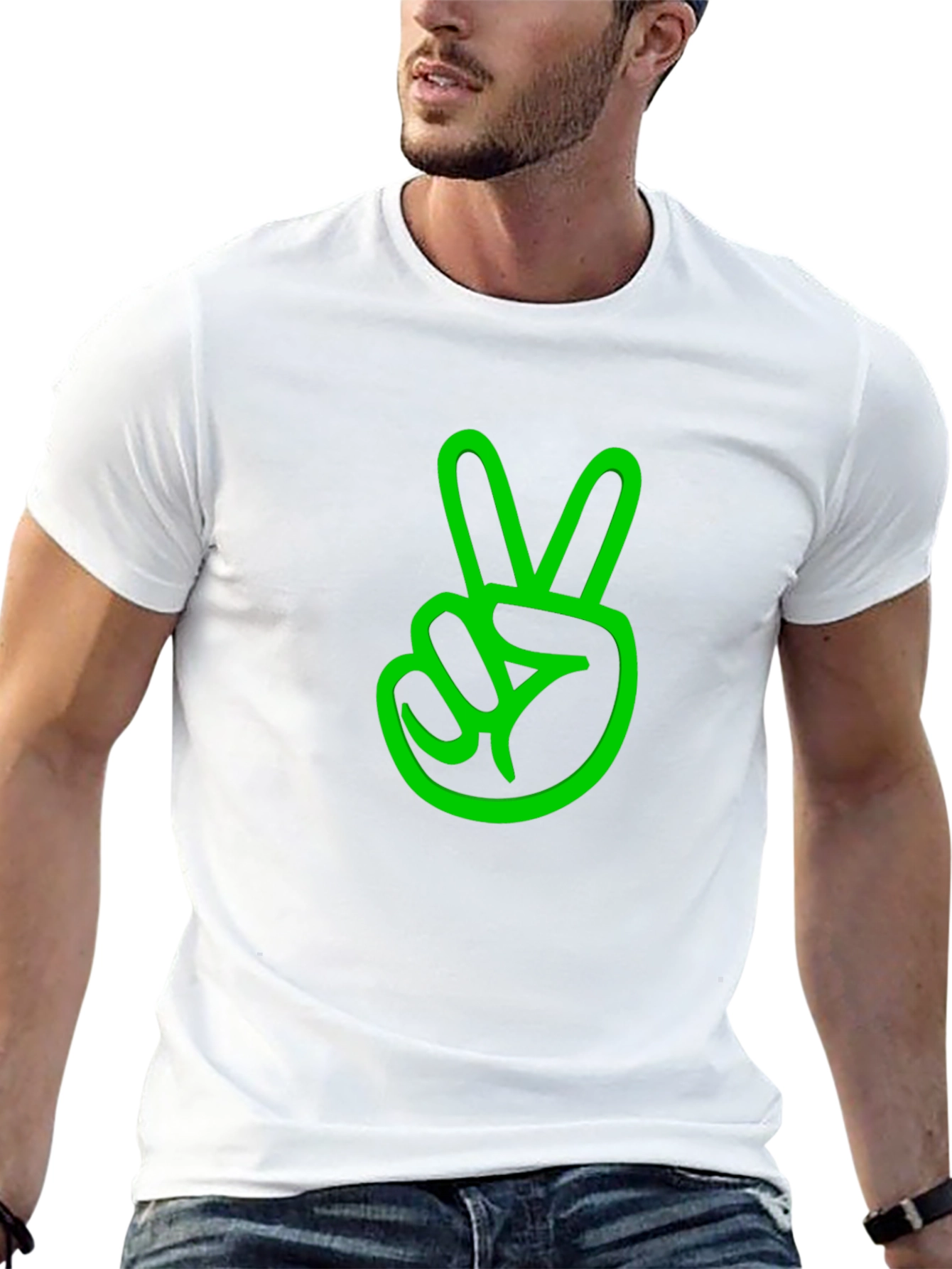 Peace Sign Graphic Tee - Black Cotton Casual