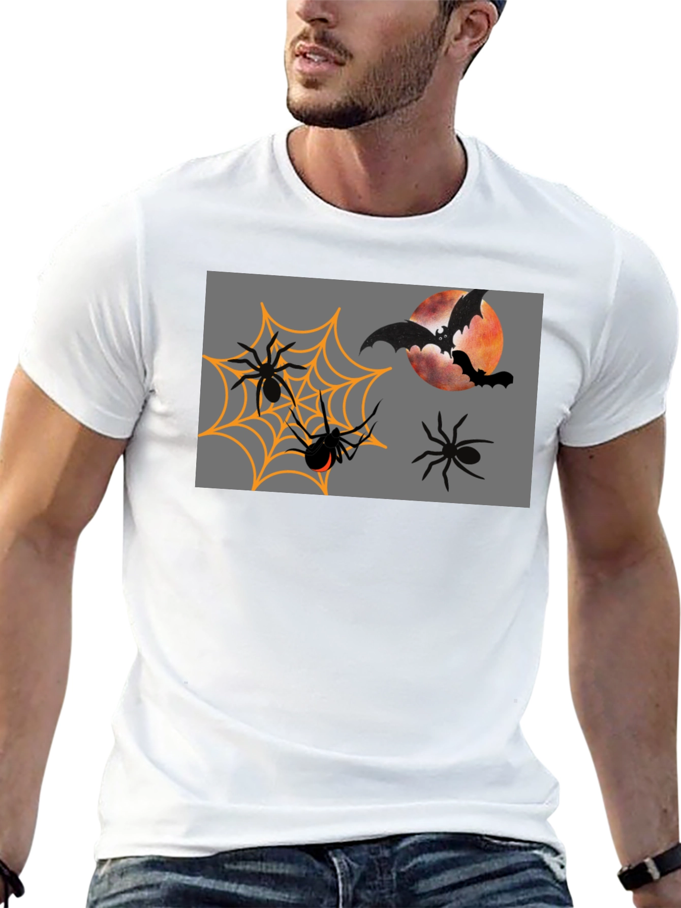 Halloween Bats and Spiders Black T-Shirt