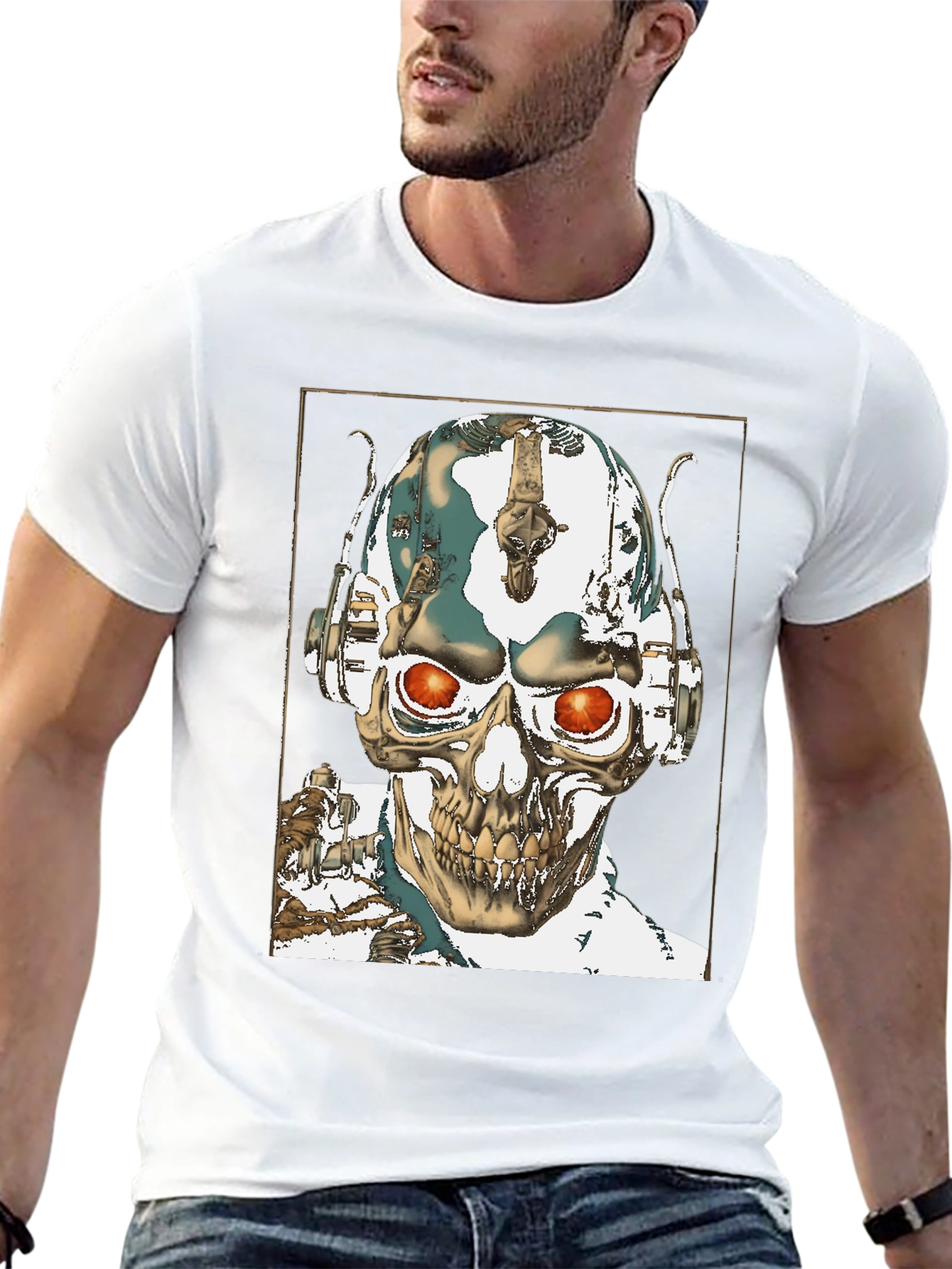 Skull Robot Head Black T-Shirt