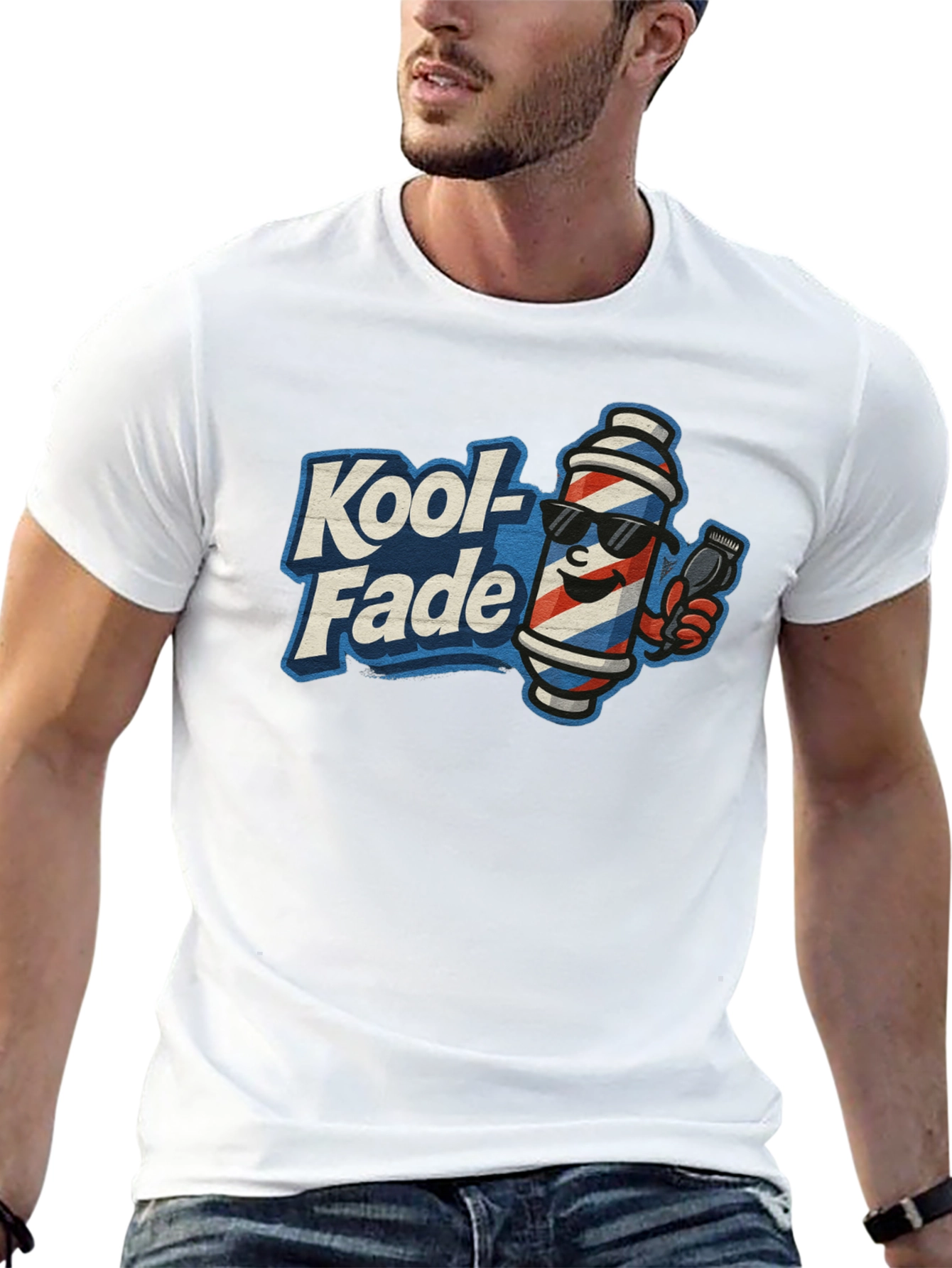 Kool-Fade Barber T-Shirt - Cool Barber Pole Design