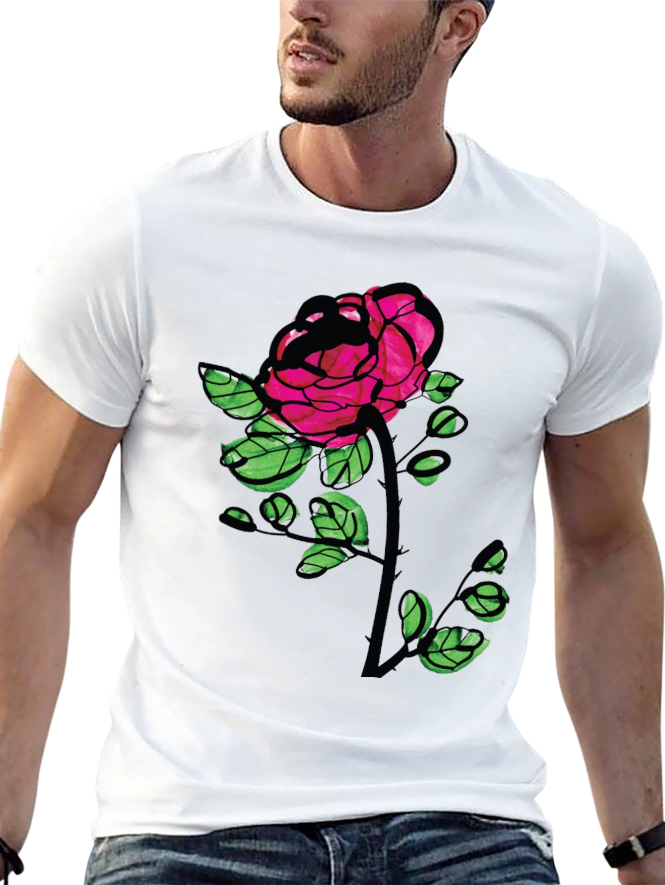 Black Rose Graphic Tee - Bold Floral T-Shirt