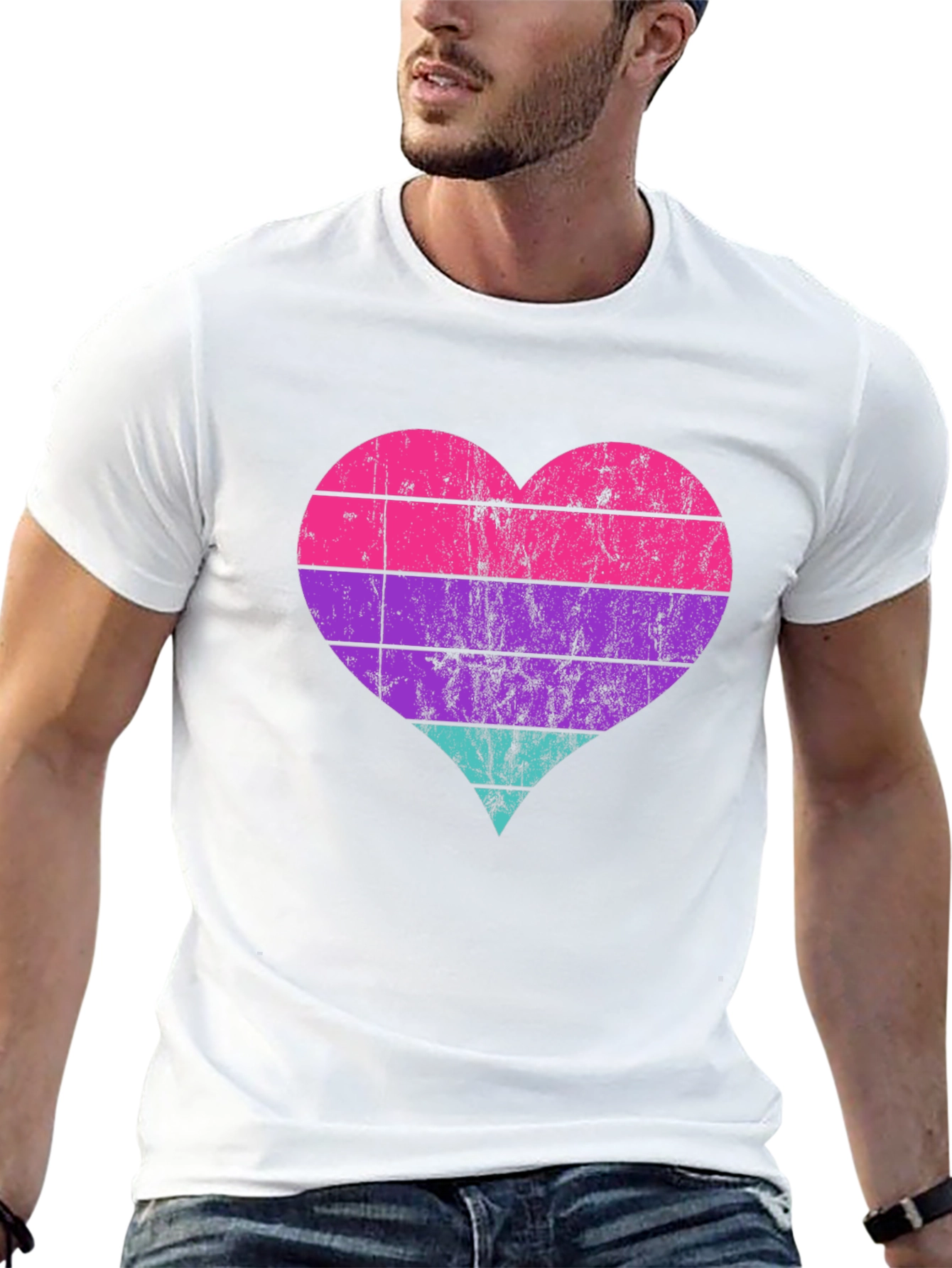 Retro Heart Striped Graphic Tee