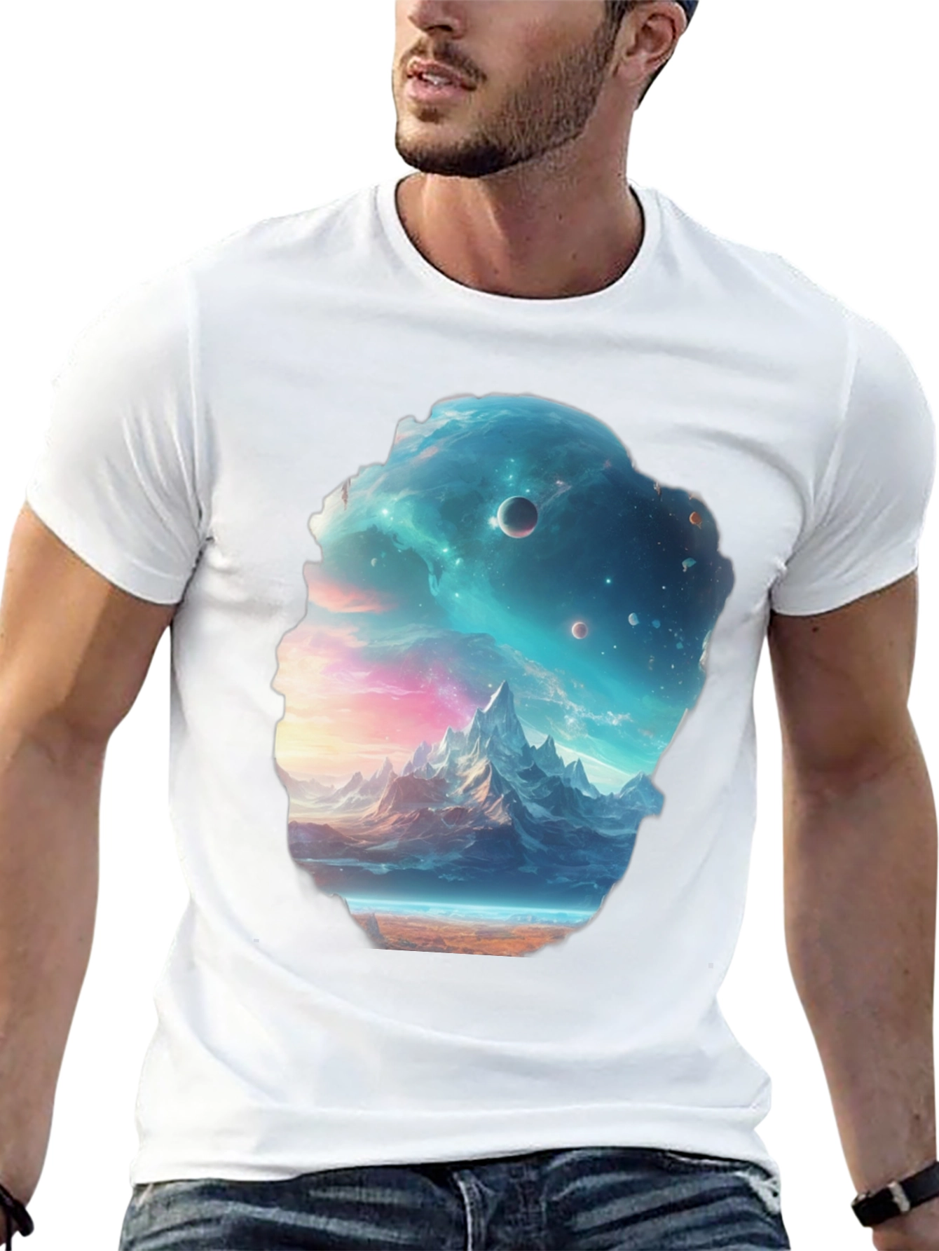 Cosmic Mountain Scene Black Graphic Tee
