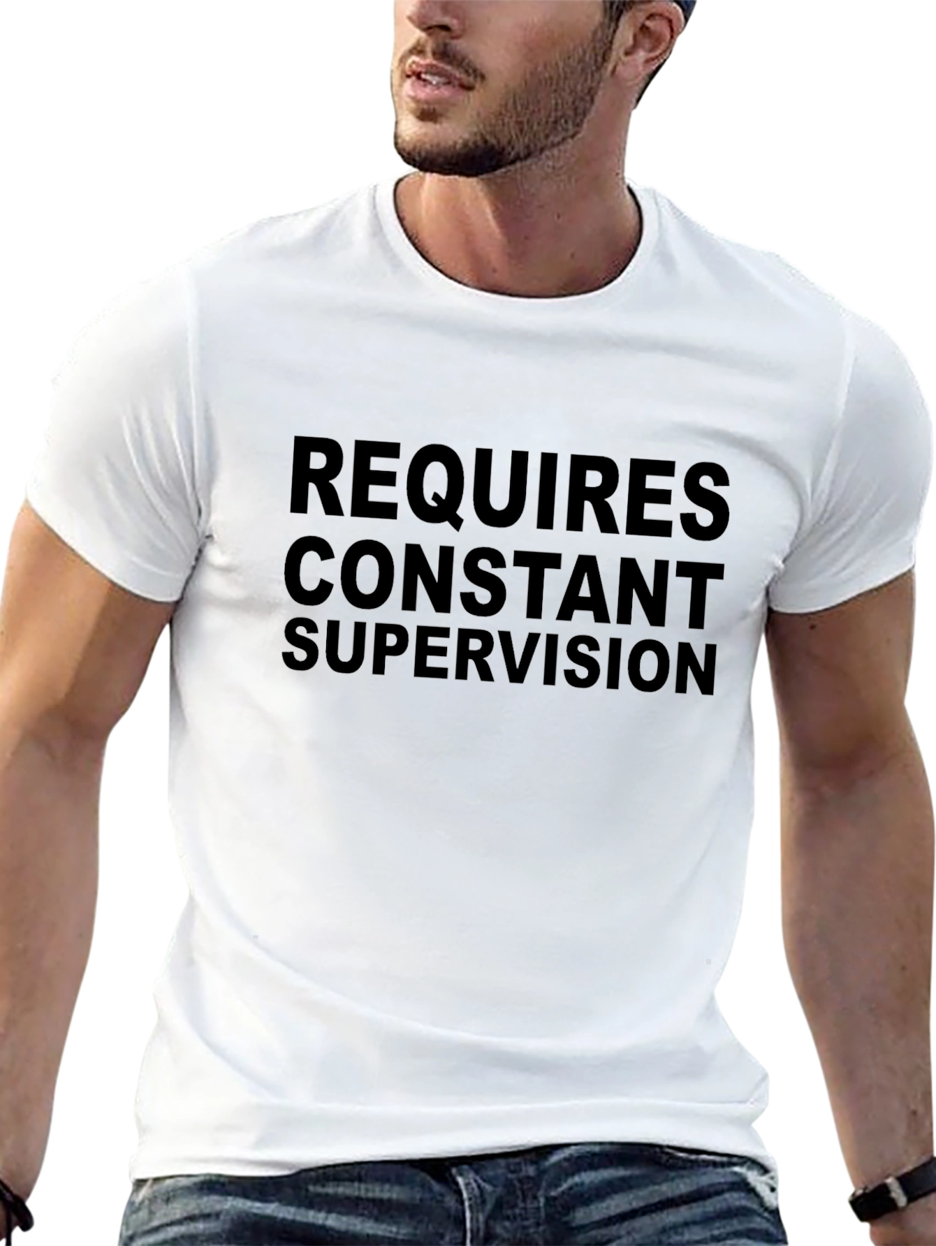 Requires Constant Supervision Black Graphic Tee