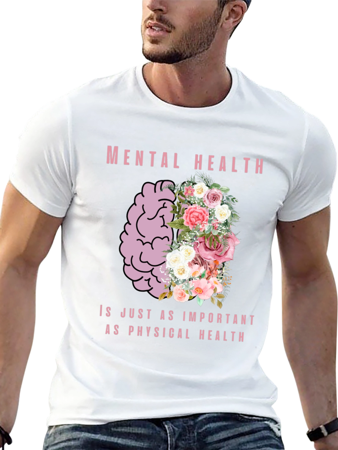 Mental Health Awareness T-Shirt - Floral Brain Design