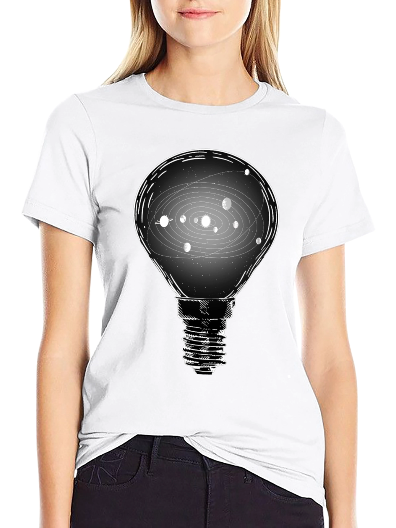 Solar System Light Bulb T-Shirt - Cosmic Idea Tee