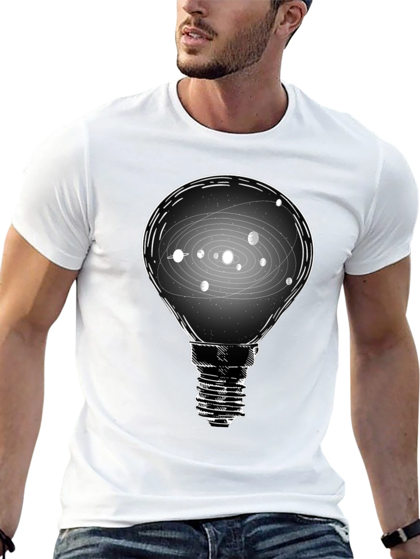 Solar System Light Bulb T-Shirt - Cosmic Idea Tee