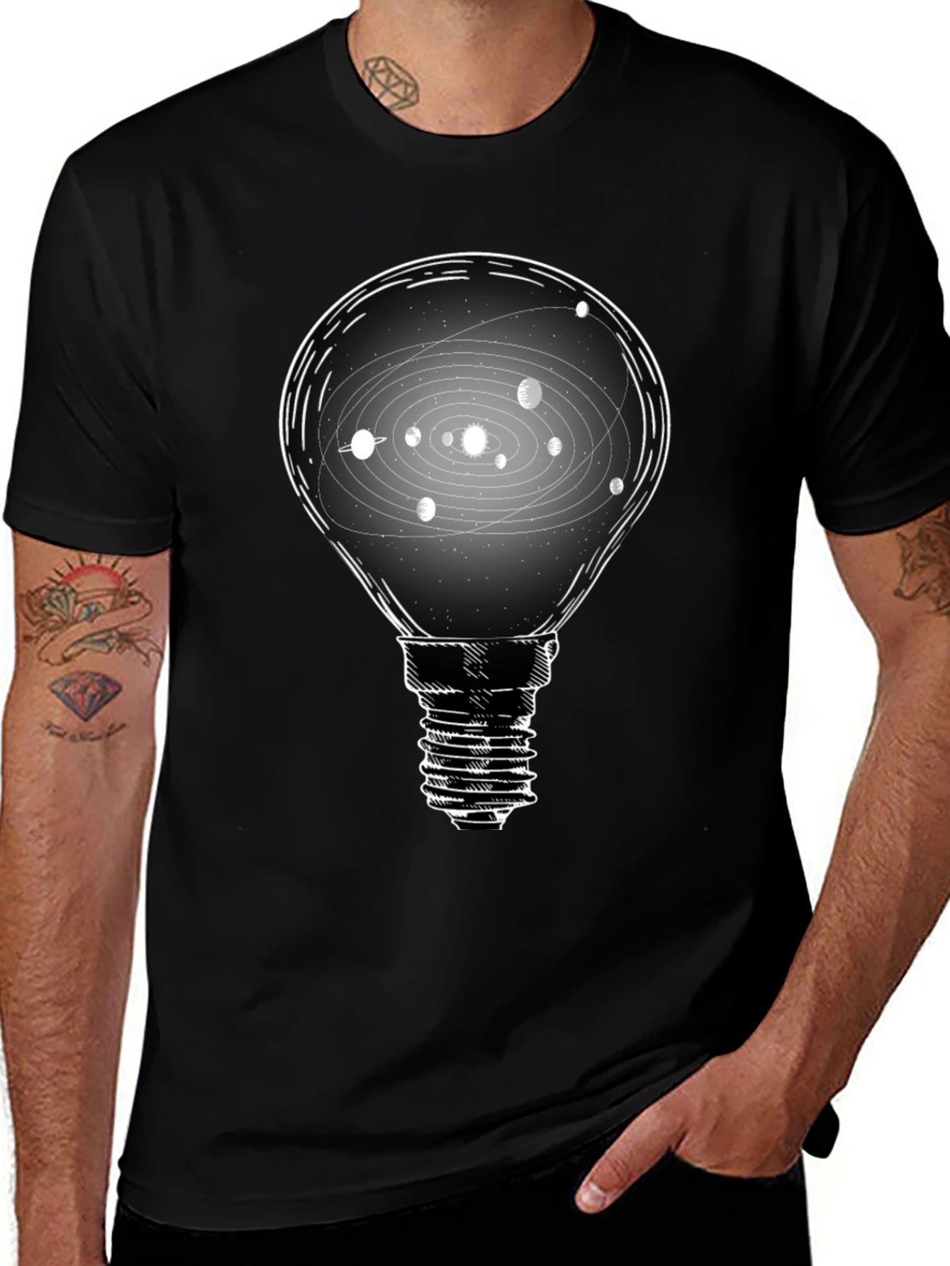 Solar System Light Bulb T-Shirt - Cosmic Idea Tee