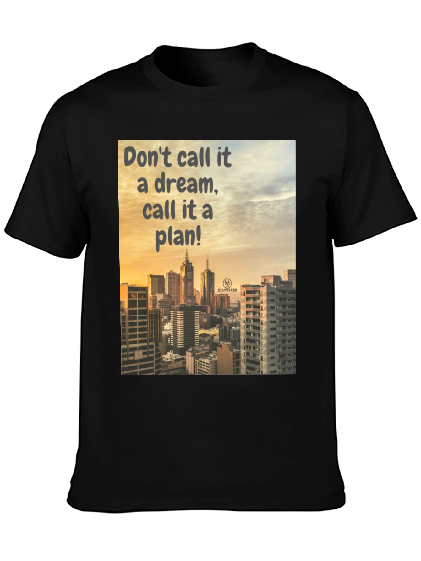 Dream to Plan Black T-Shirt: Cityscape Motivation