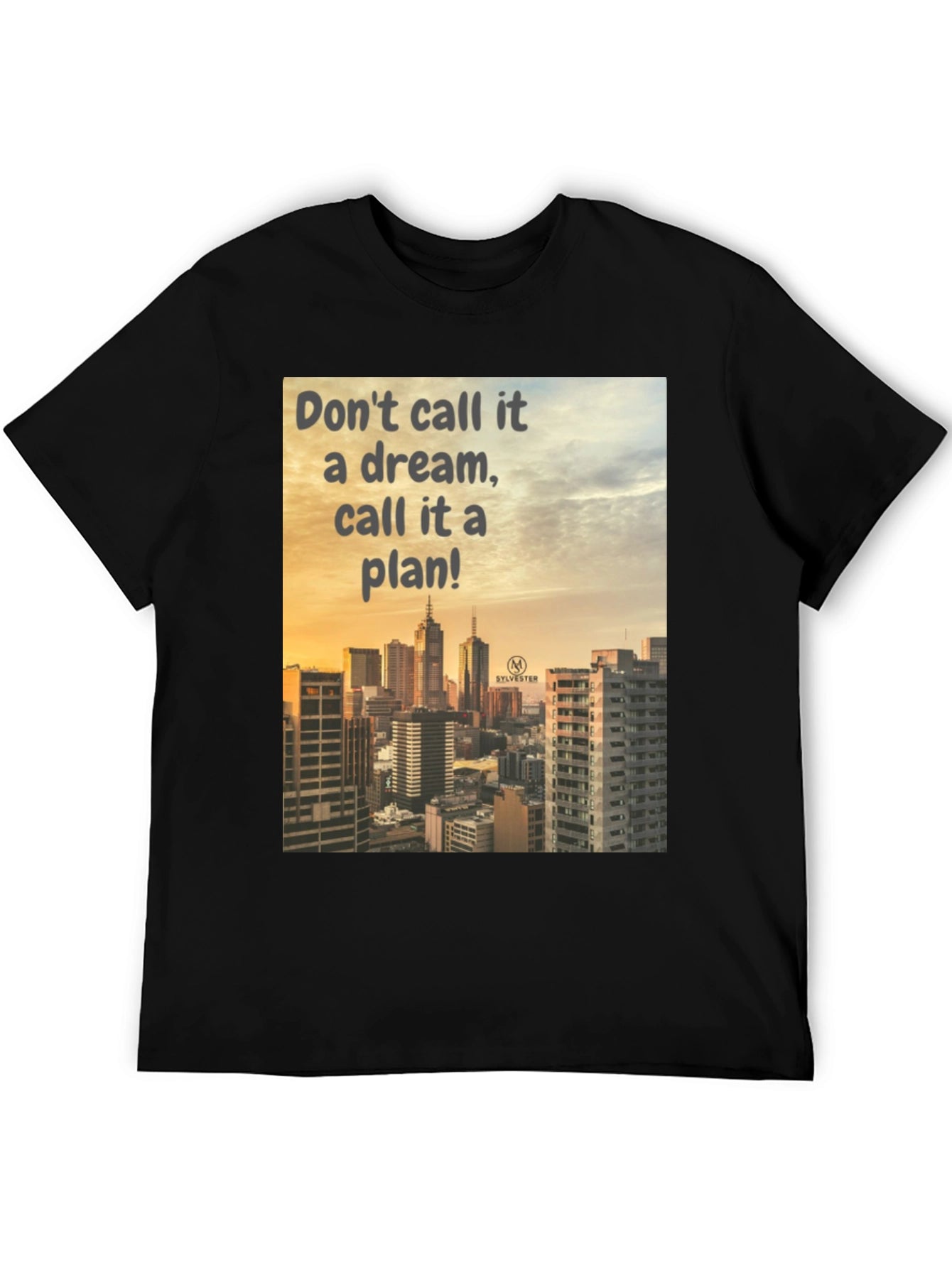 Dream to Plan Black T-Shirt: Cityscape Motivation