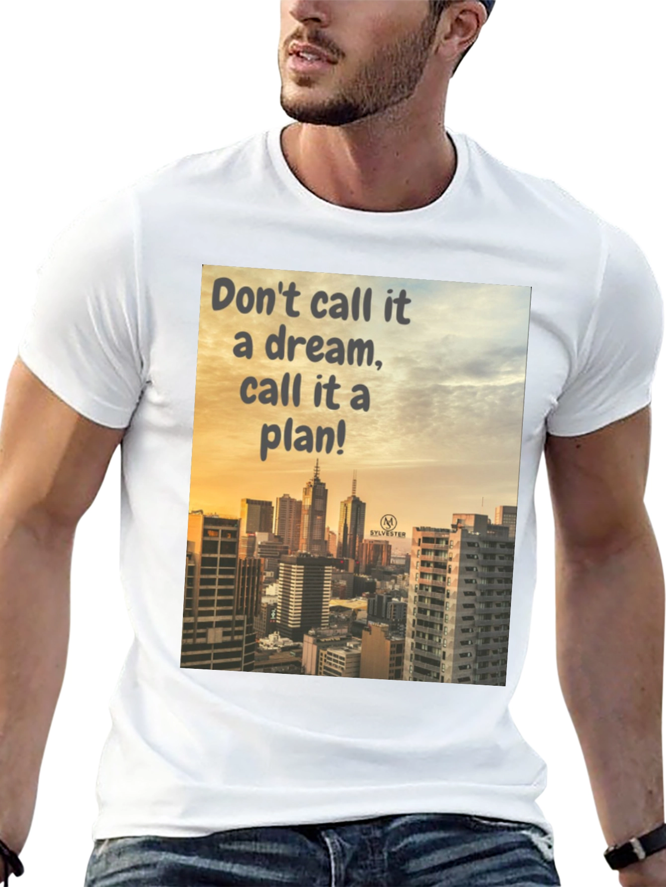 Dream to Plan Black T-Shirt: Cityscape Motivation