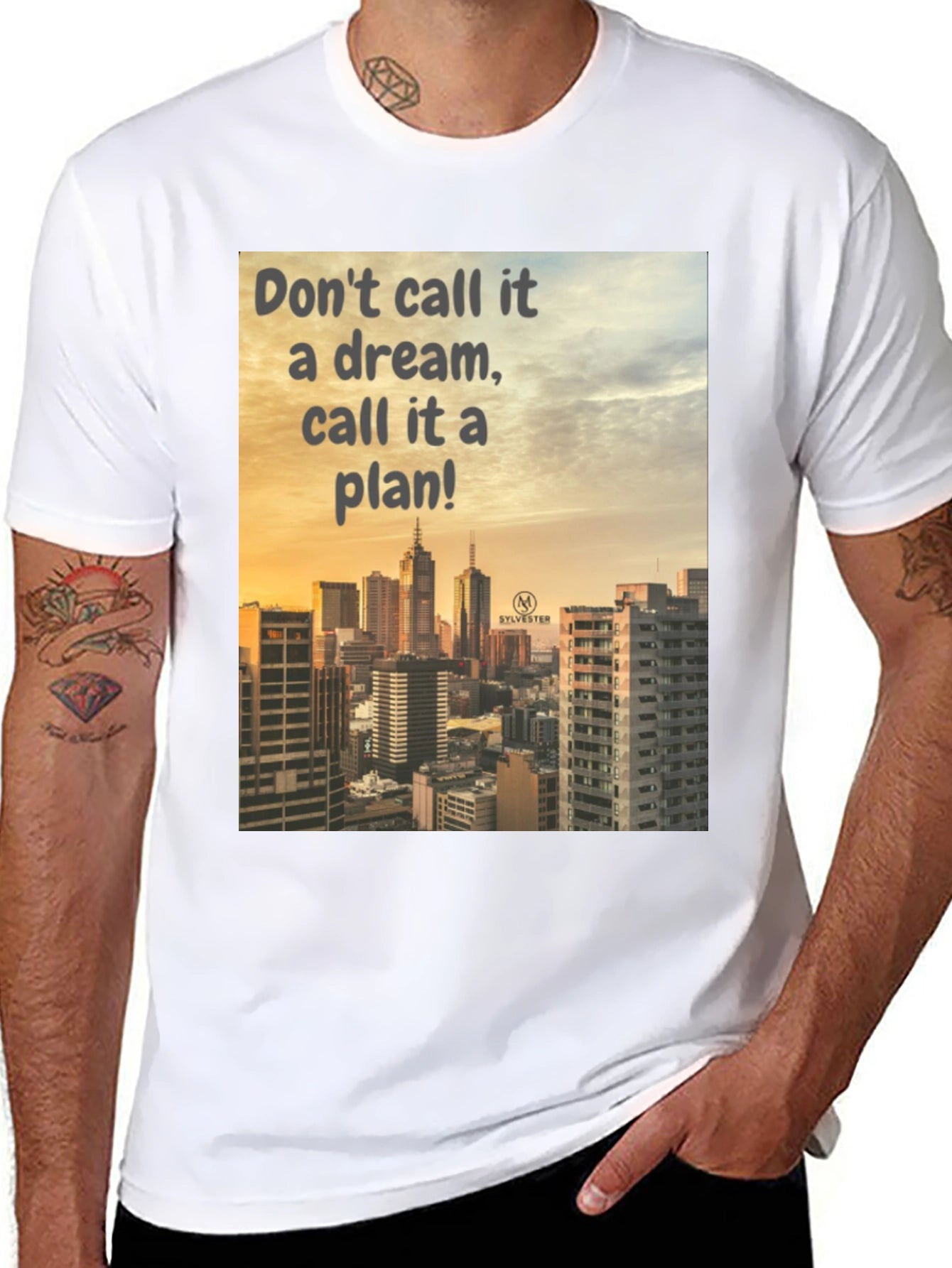 Dream to Plan Black T-Shirt: Cityscape Motivation