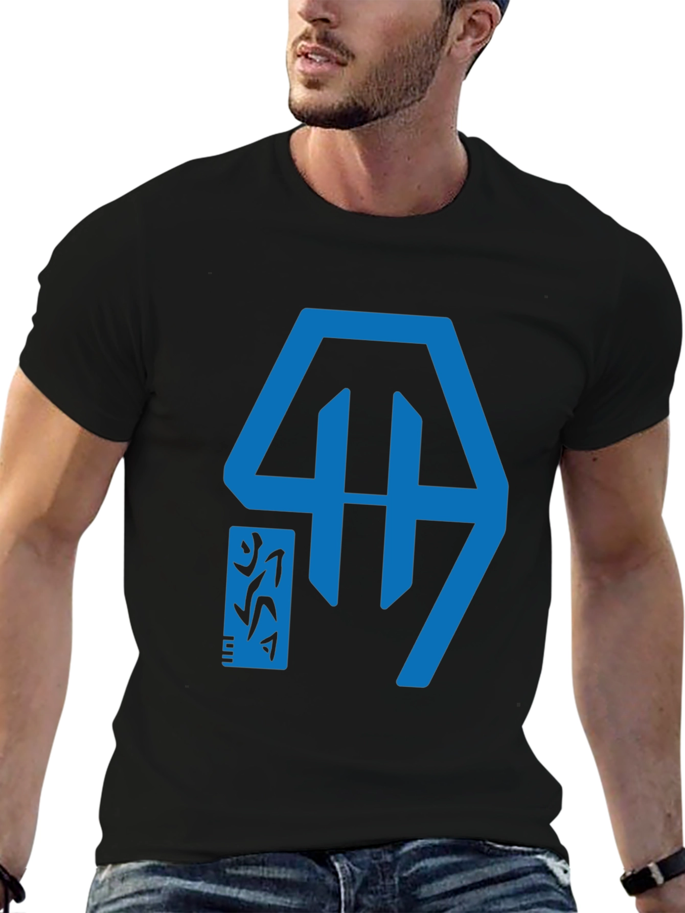 Geometric Graphic Tee - Modern Blue Design