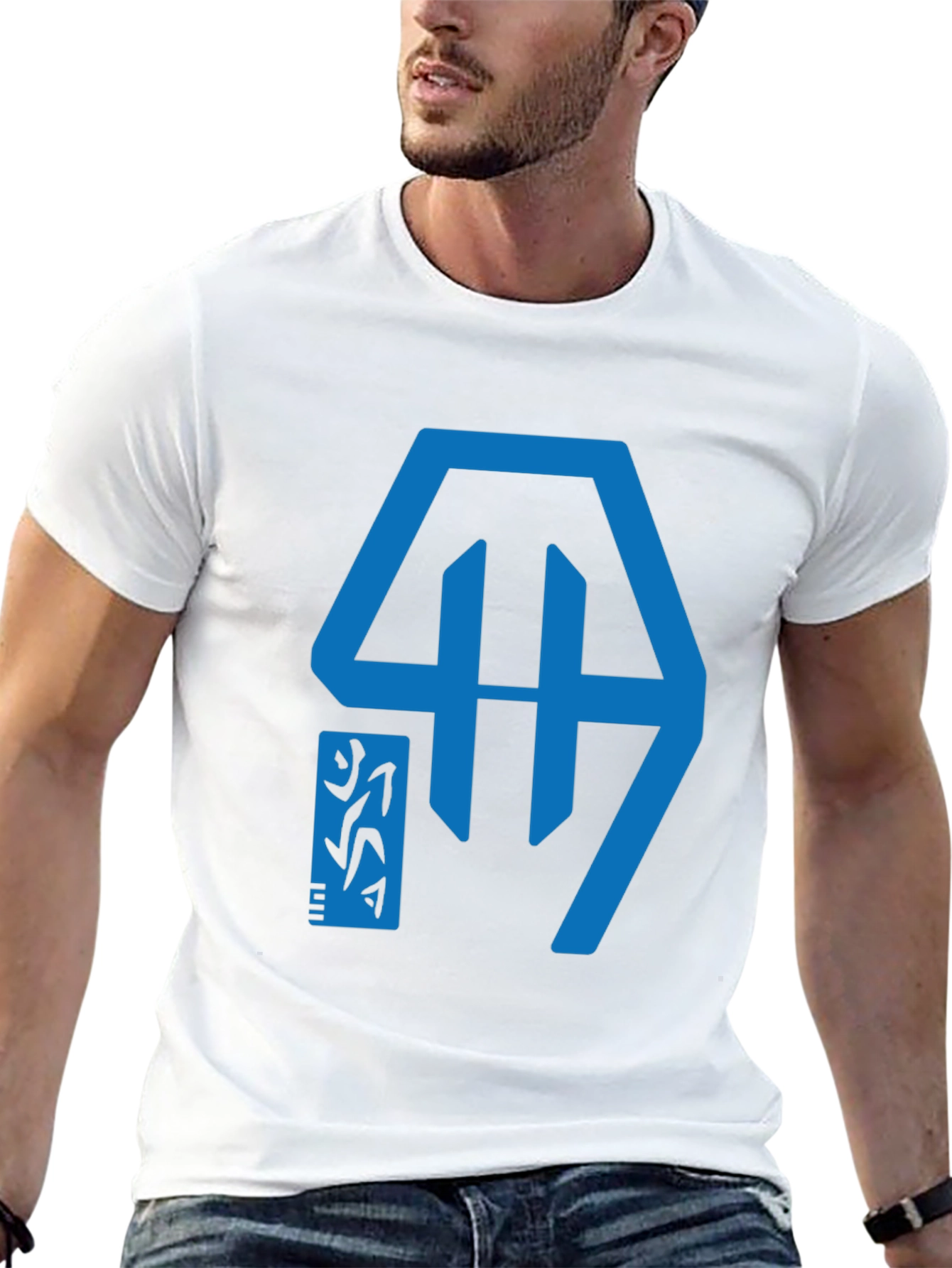 Geometric Graphic Tee - Modern Blue Design