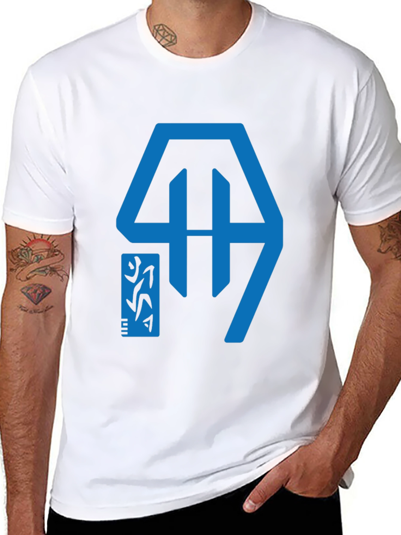 Geometric Graphic Tee - Modern Blue Design