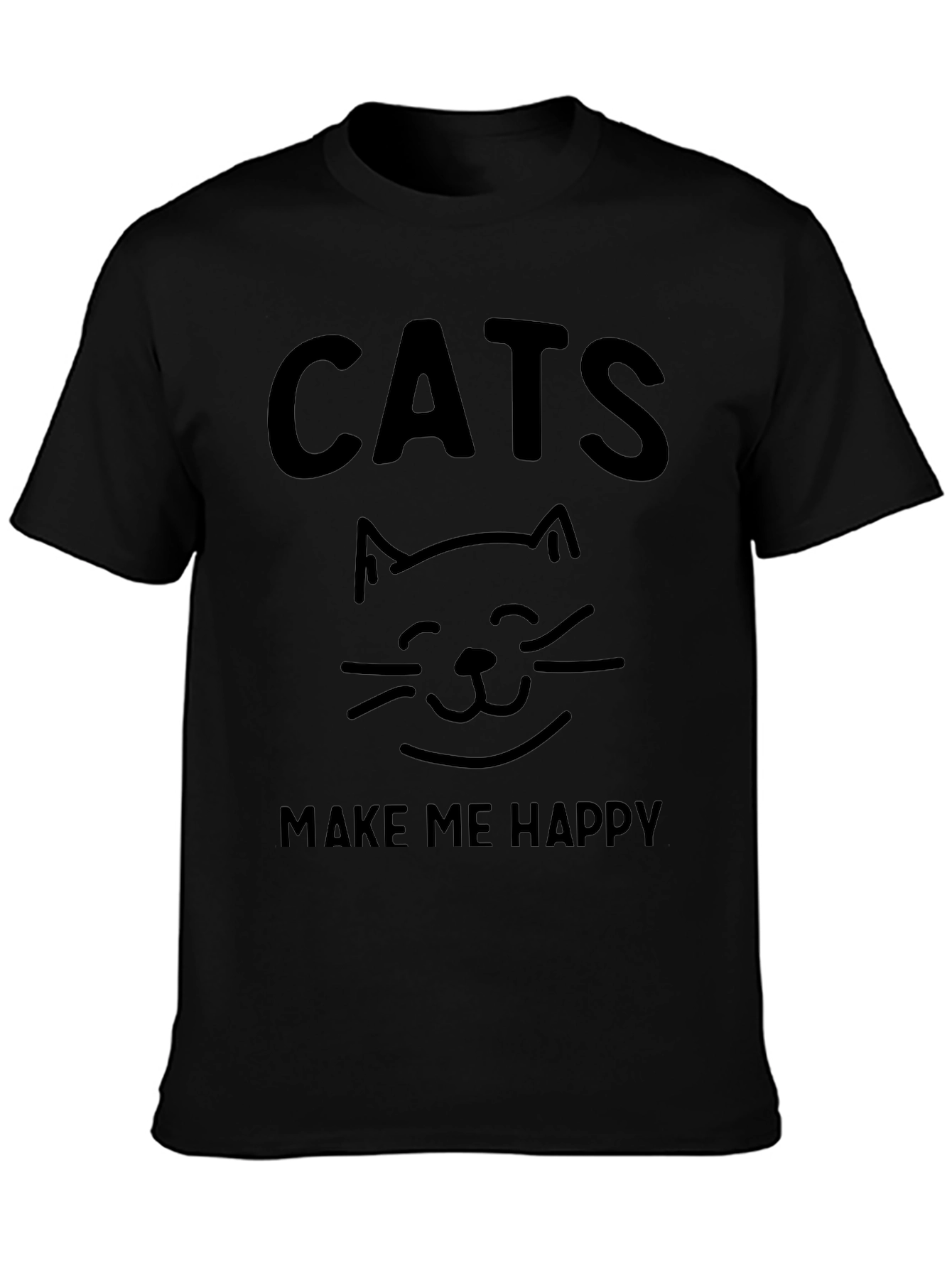Cats Make Me Happy Graphic Tee - Black
