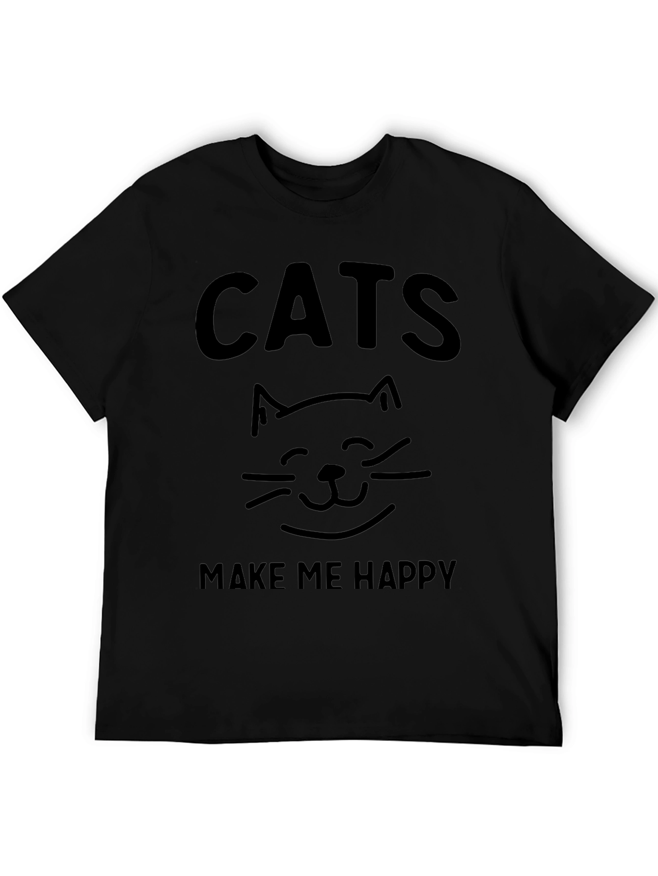 Cats Make Me Happy Graphic Tee - Black