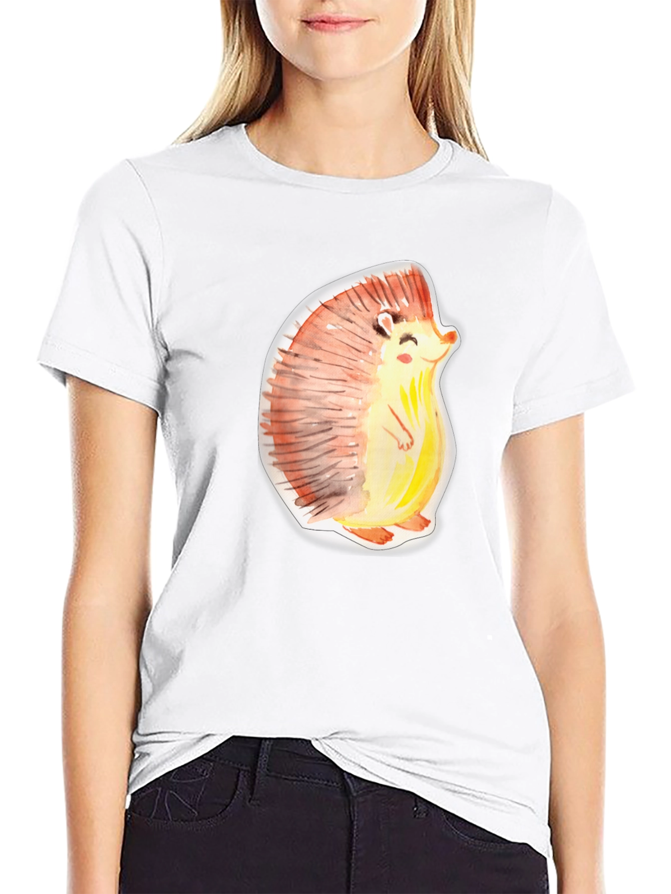 Cute Hedgehog Graphic Tee - Black Cotton Shirt