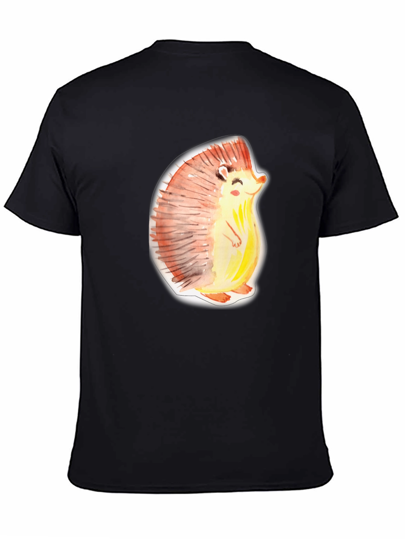 Cute Hedgehog Graphic Tee - Black Cotton Shirt