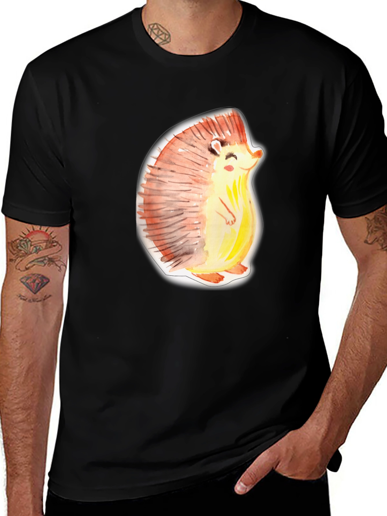 Cute Hedgehog Graphic Tee - Black Cotton Shirt