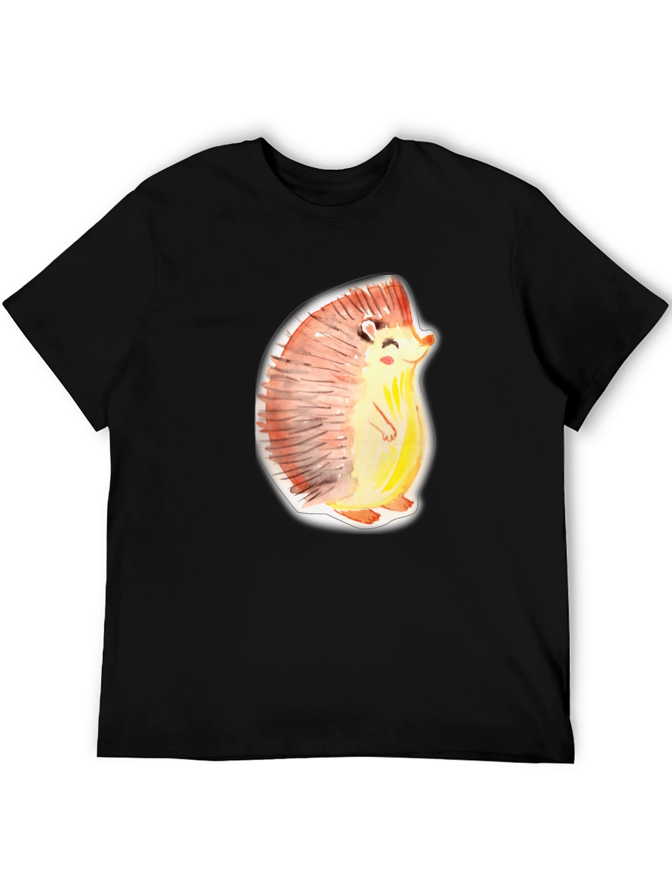 Cute Hedgehog Graphic Tee - Black Cotton Shirt