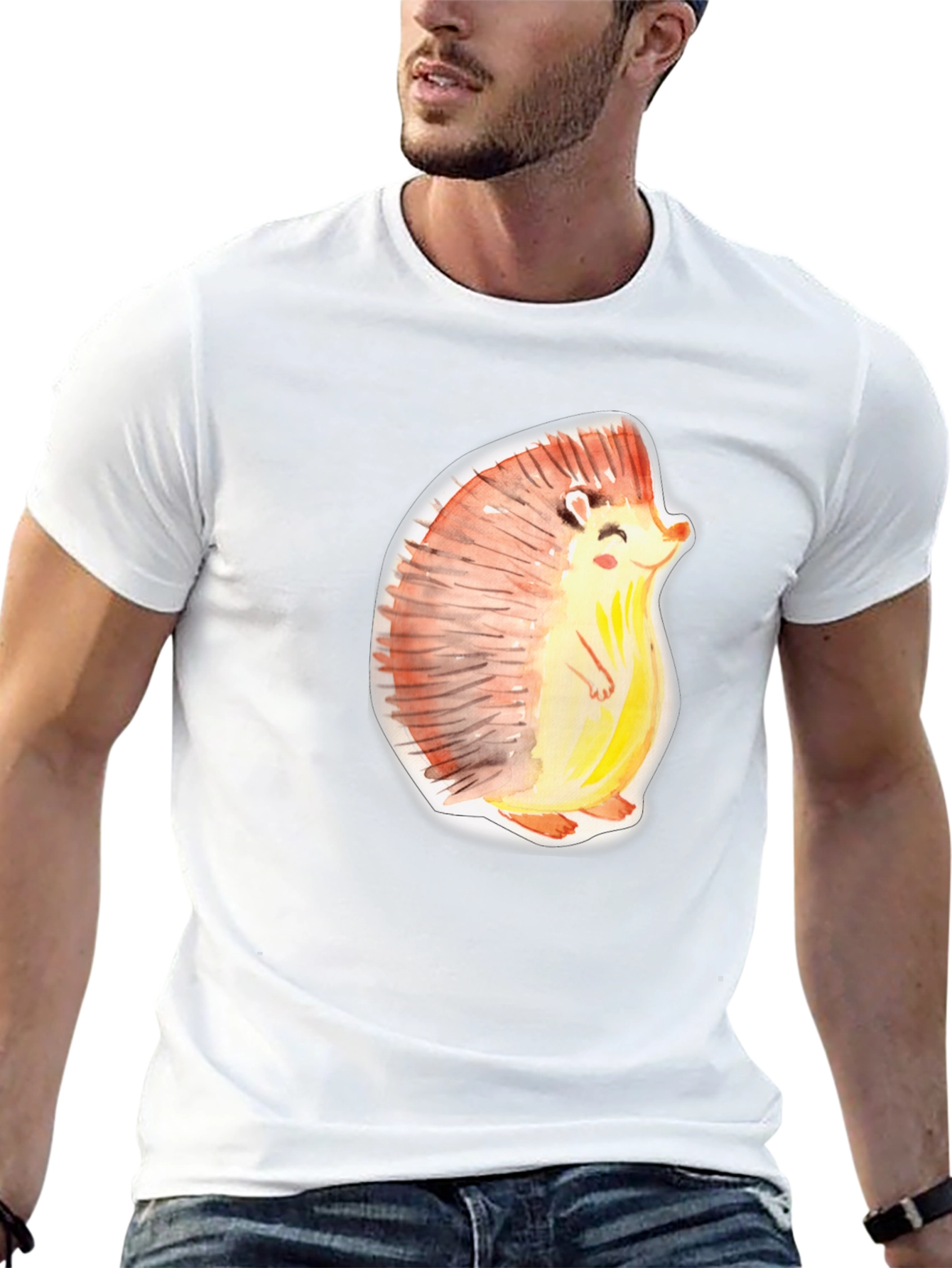 Cute Hedgehog Graphic Tee - Black Cotton Shirt