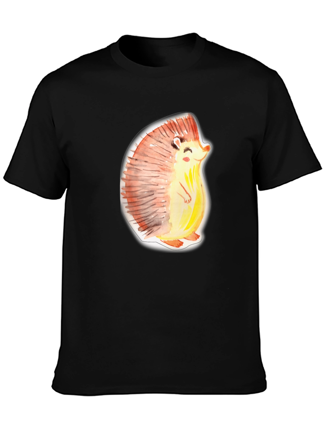 Cute Hedgehog Graphic Tee - Black Cotton Shirt