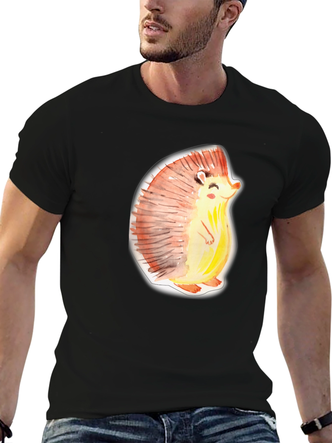 Cute Hedgehog Graphic Tee - Black Cotton Shirt
