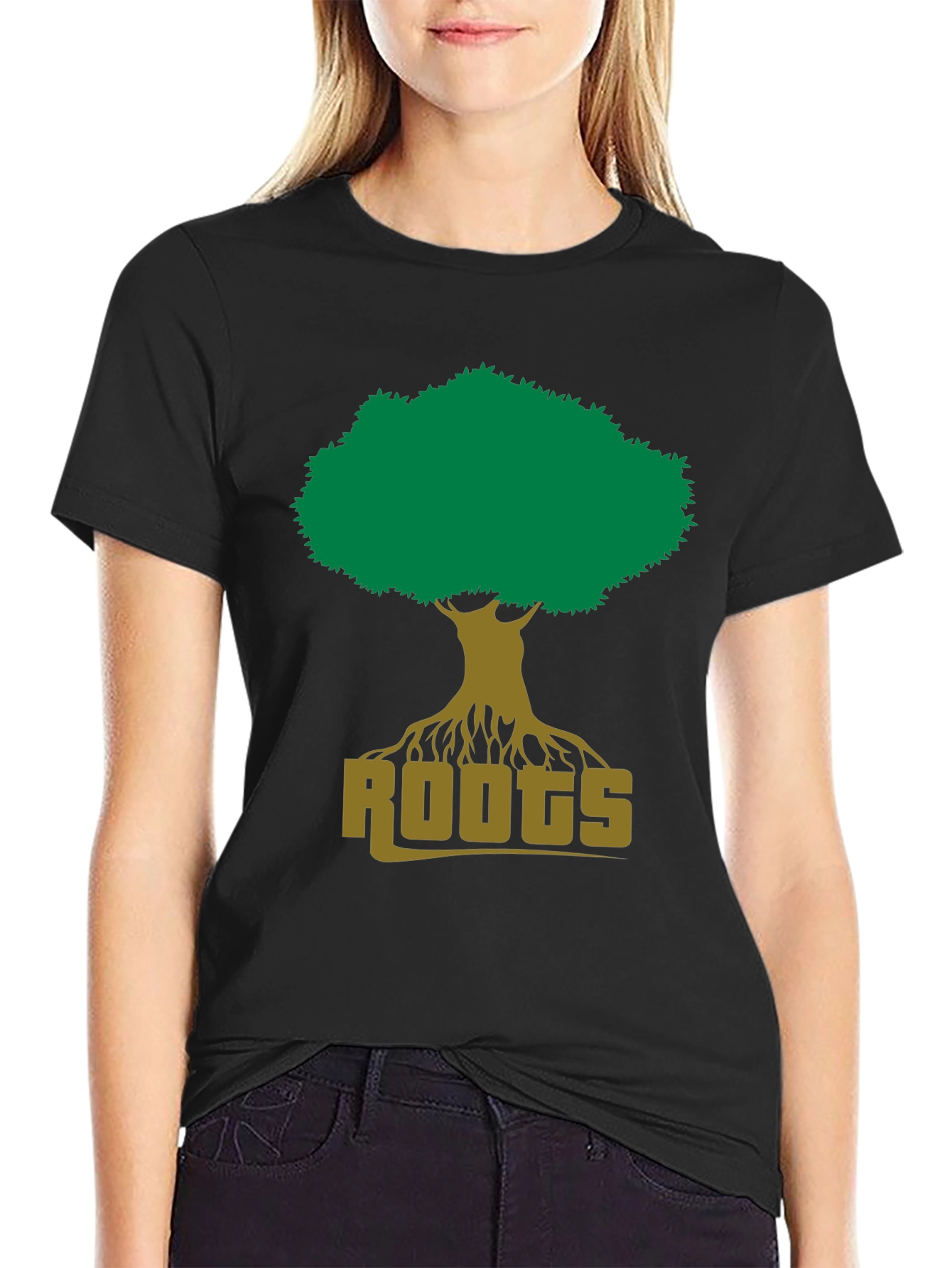 Roots Tree Graphic Tee - Black Cotton T-Shirt