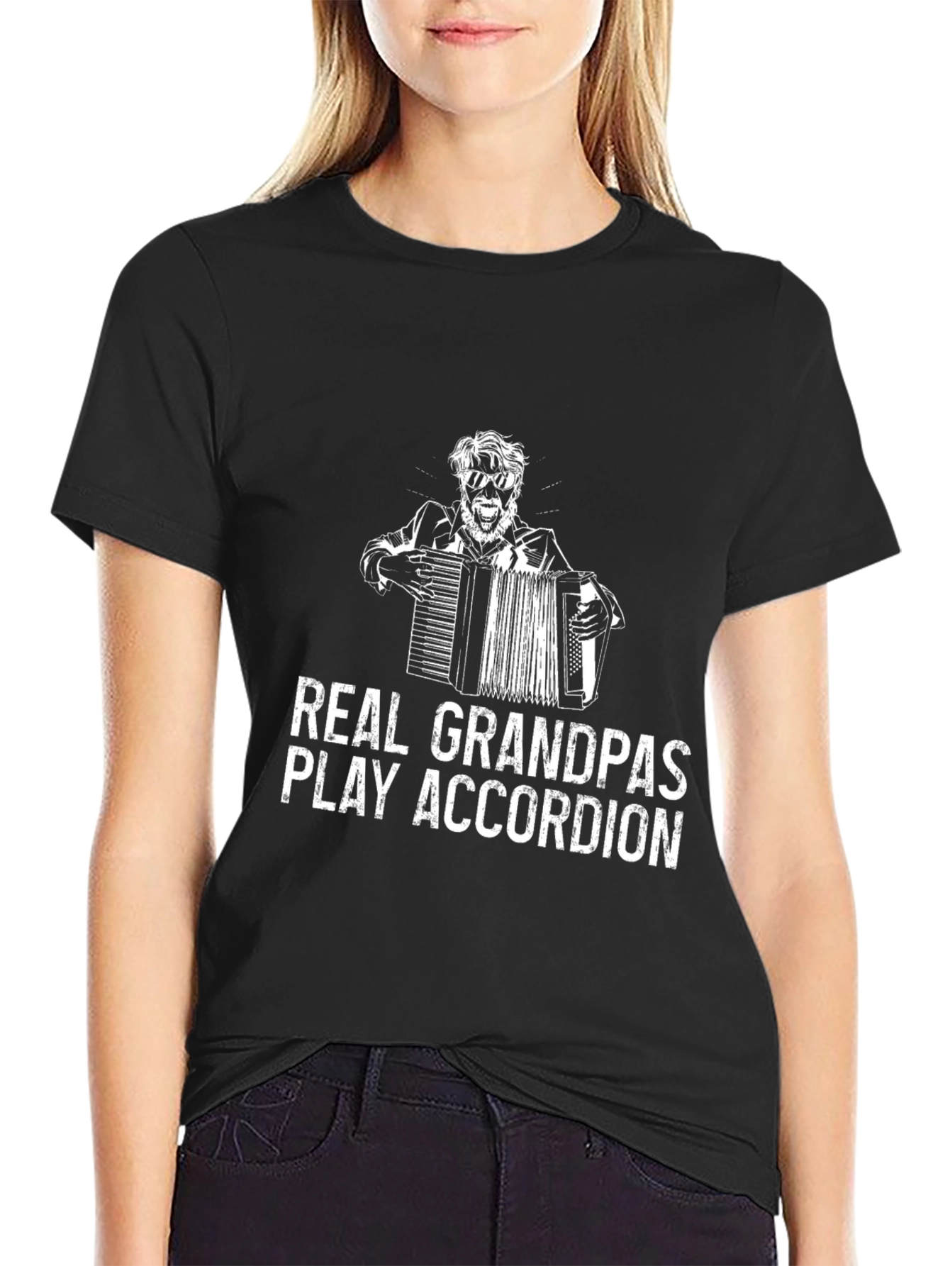 Real Grandpas Play Accordion Black T-Shirt