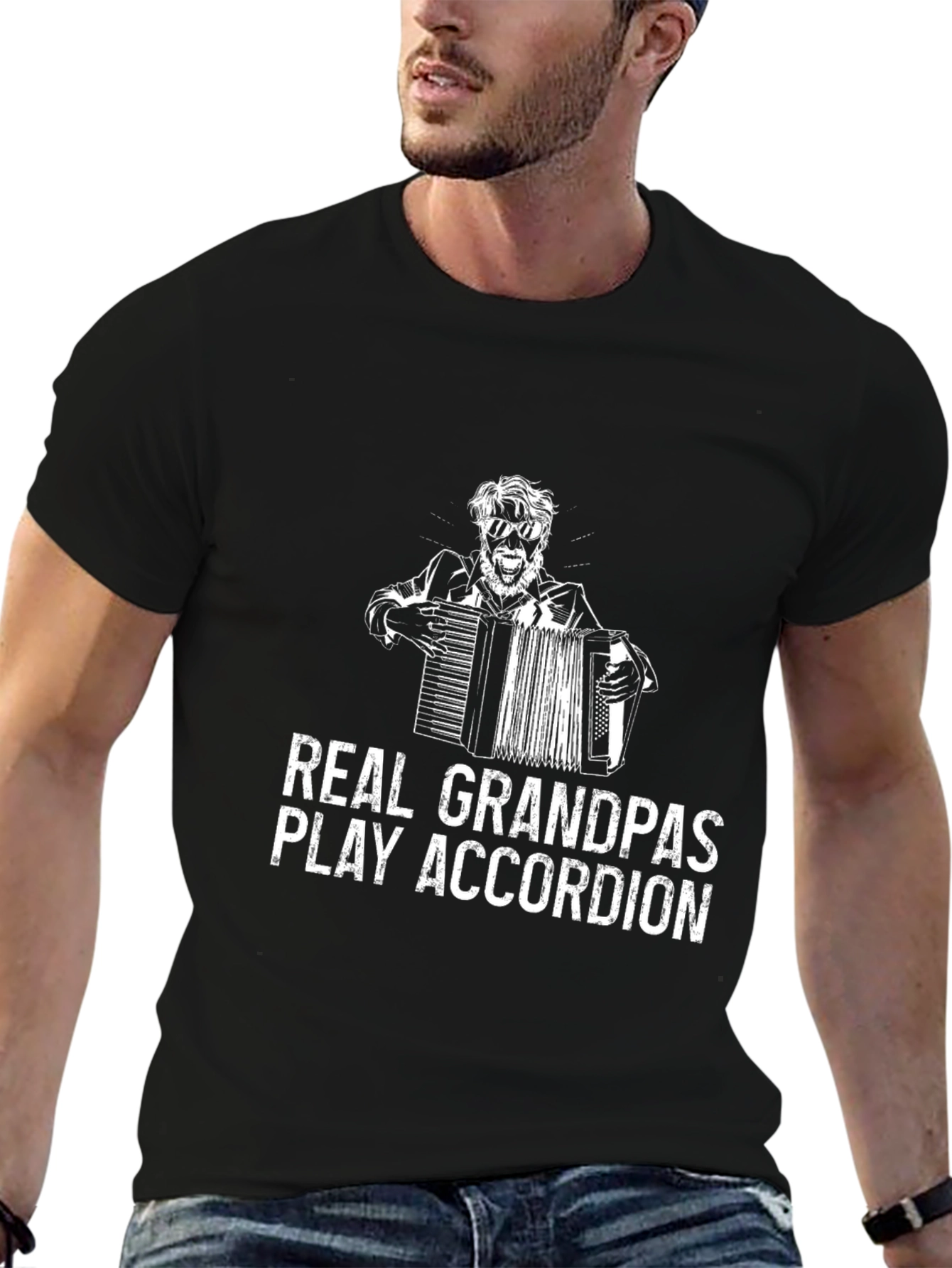 Real Grandpas Play Accordion Black T-Shirt
