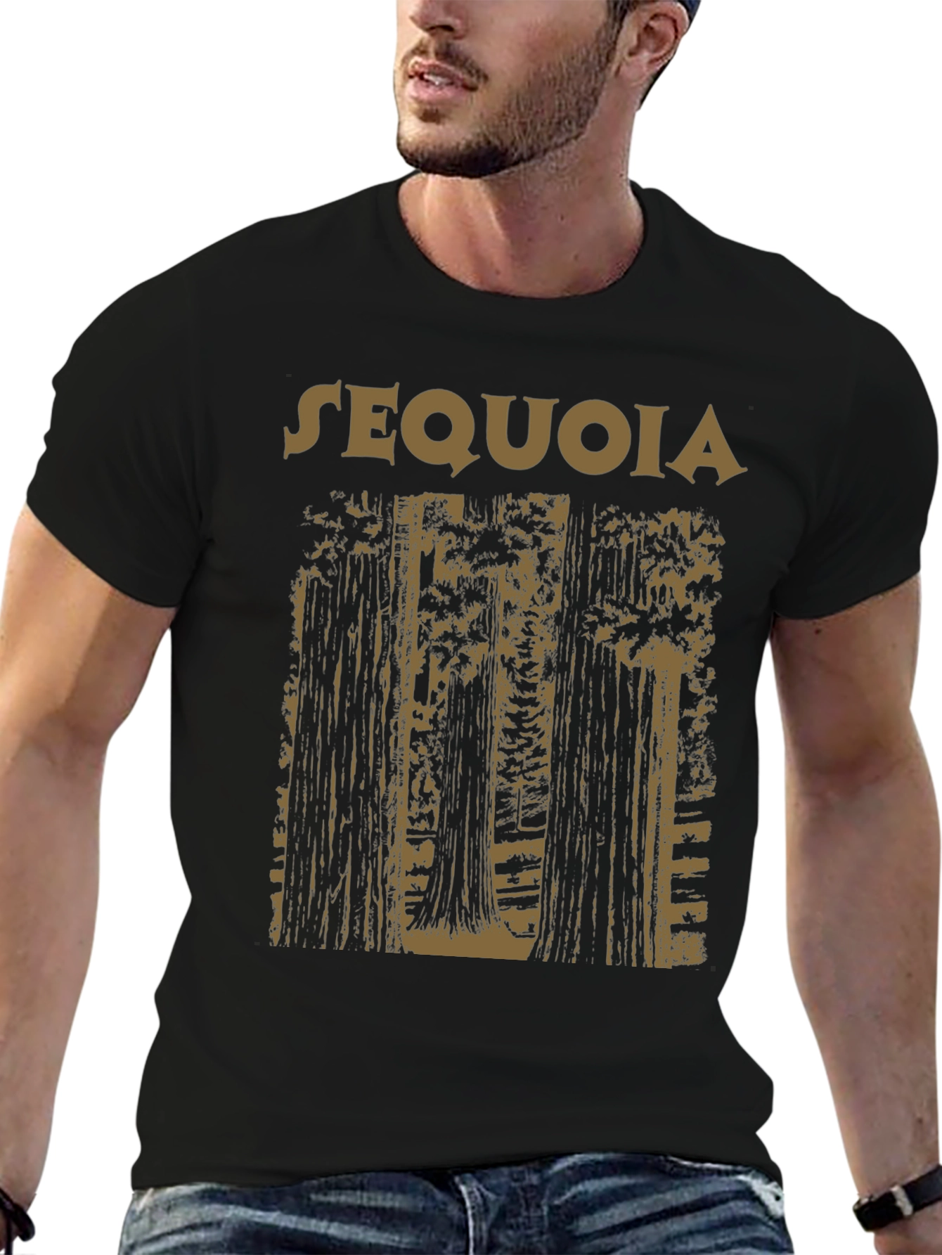 Sequoia Forest Graphic Tee - Black Cotton T-Shirt