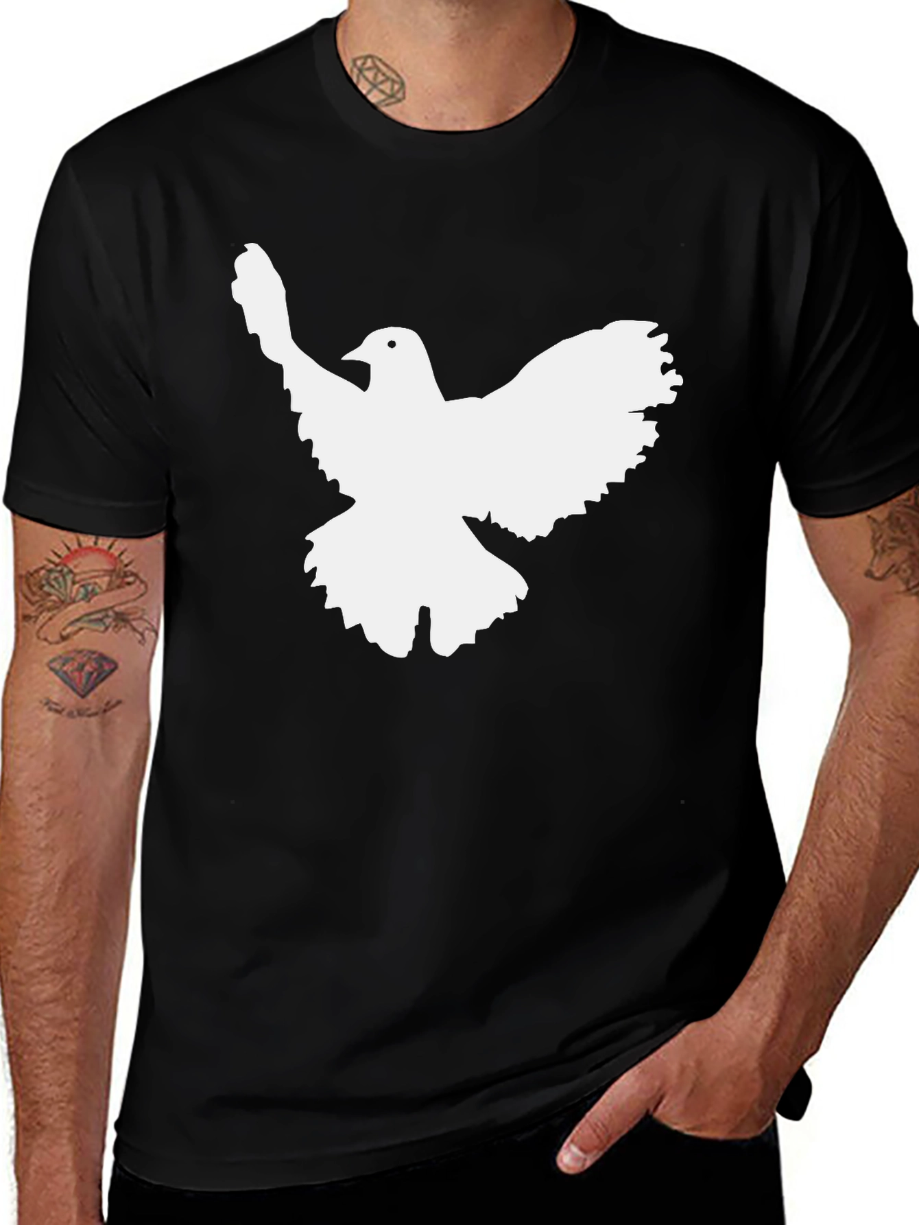 Dove Graphic T-Shirt - Black Short Sleeve Mens