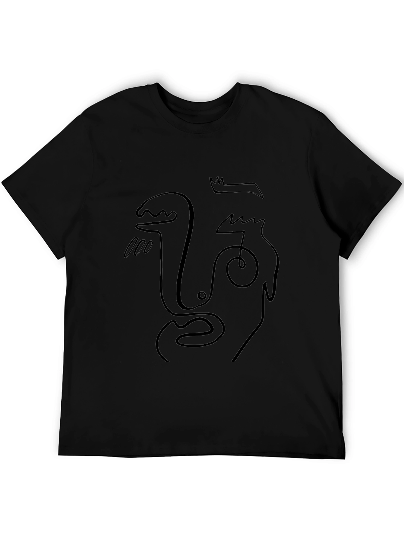 Abstract Face Line Art Black T-Shirt