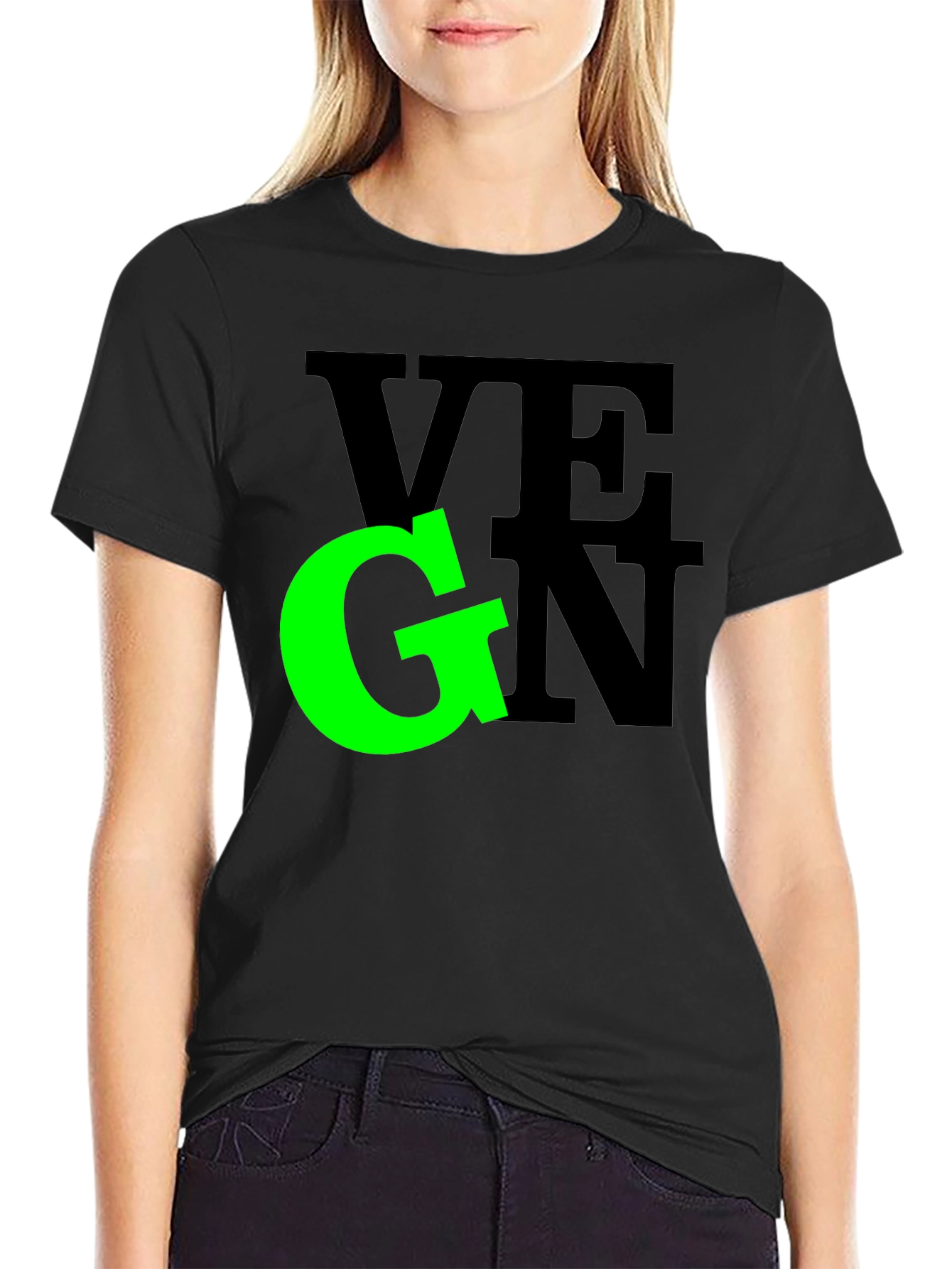 Vegan Graphic Tee - Black Crew Neck T-Shirt