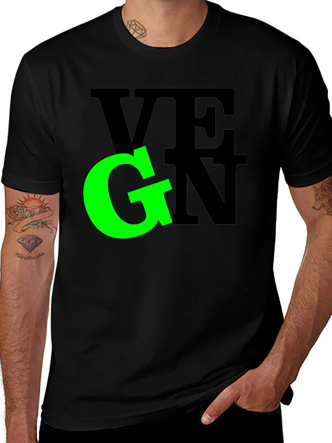 Vegan Graphic Tee - Black Crew Neck T-Shirt