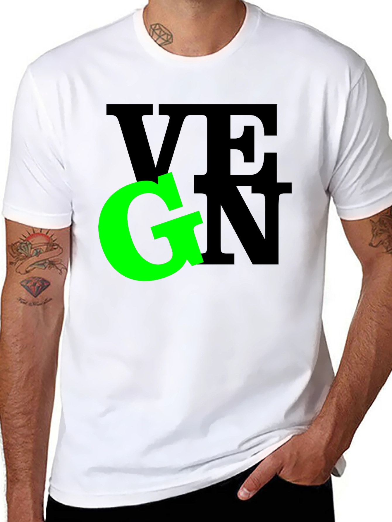 Vegan Graphic Tee - Black Crew Neck T-Shirt