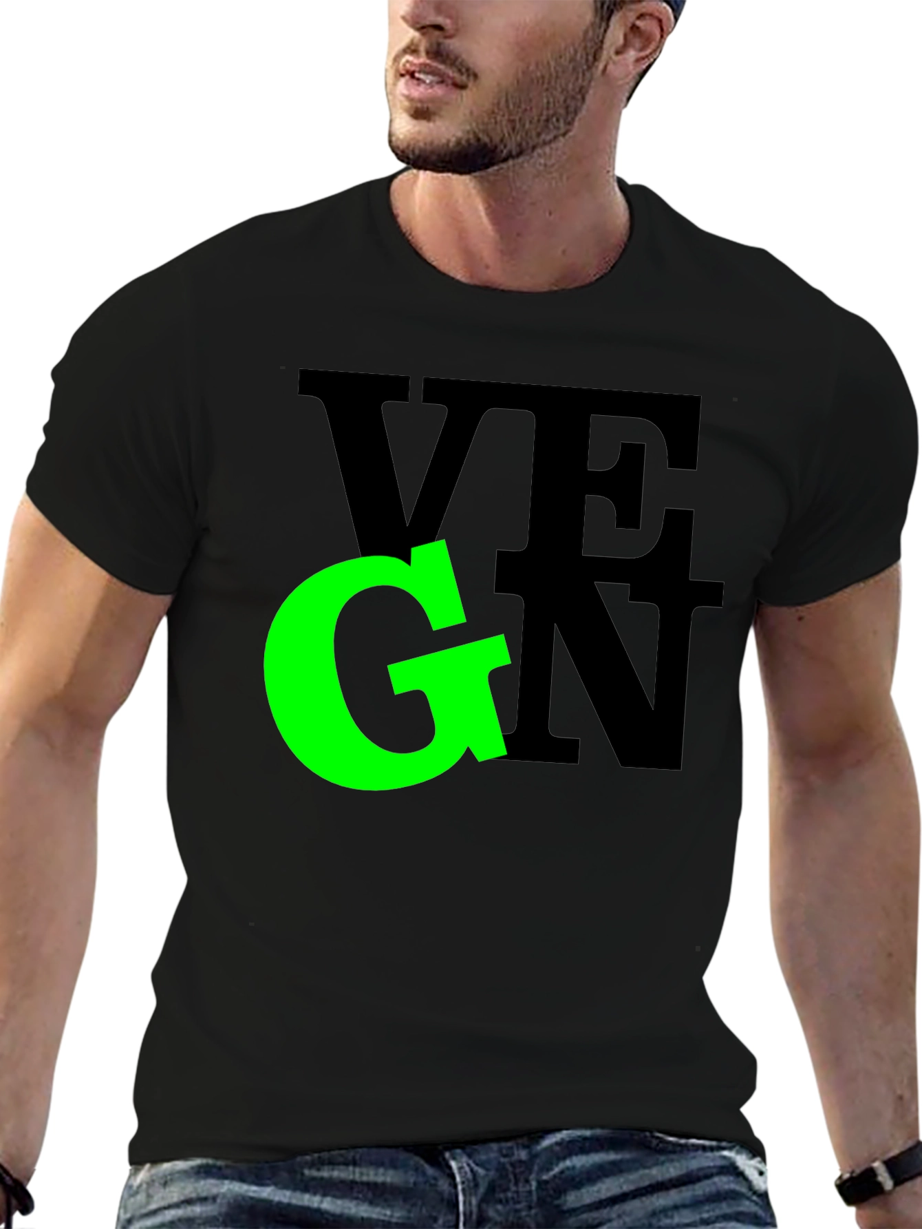 Vegan Graphic Tee - Black Crew Neck T-Shirt