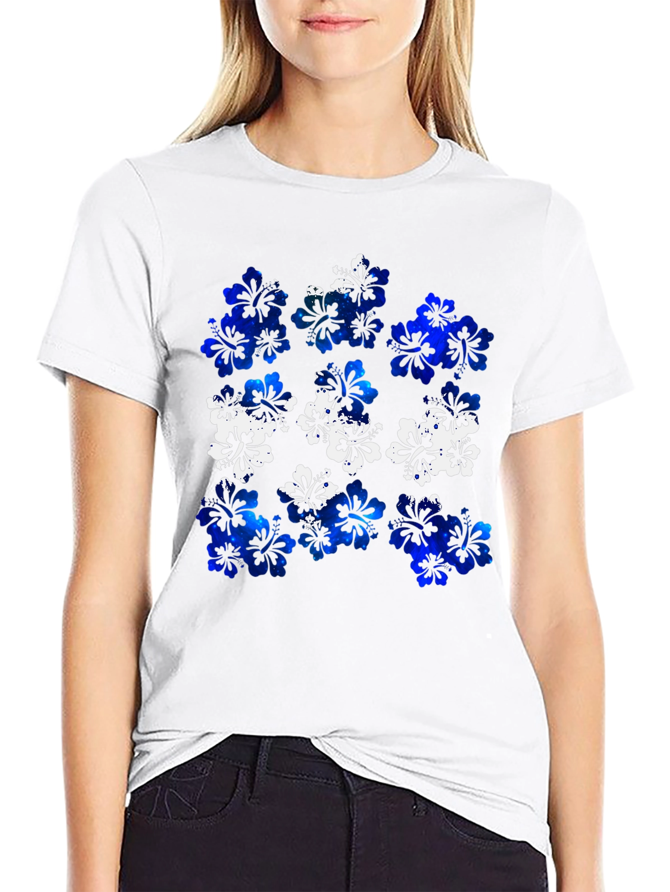 Hibiscus Floral Print Mens Black T-Shirt